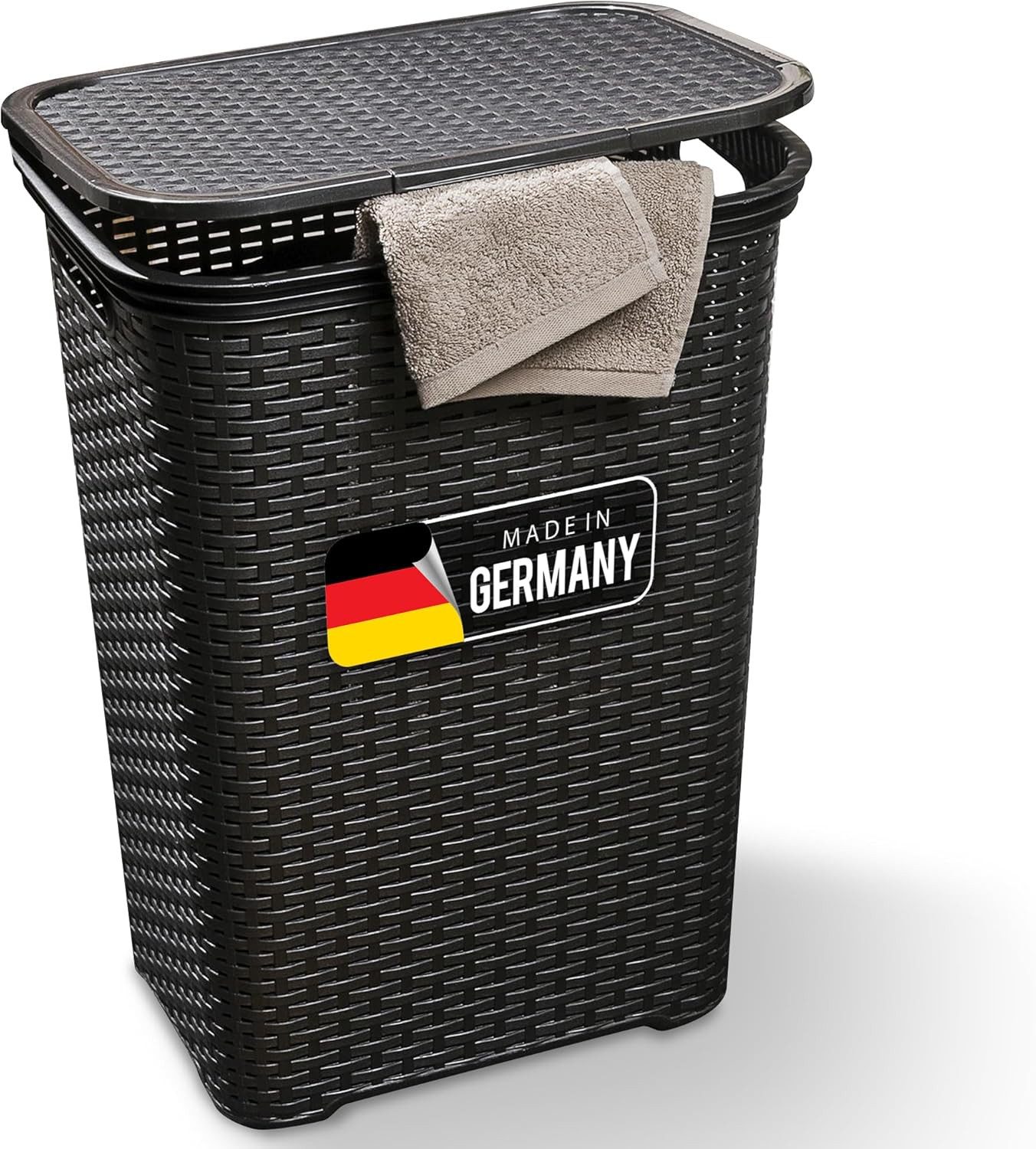 Novaliv Wäschekorb 31040-1x (1 St), Novaliv Rattan Wäschekorb mit Deckel 60L Schwarz, Wäschebox Wäscheeime