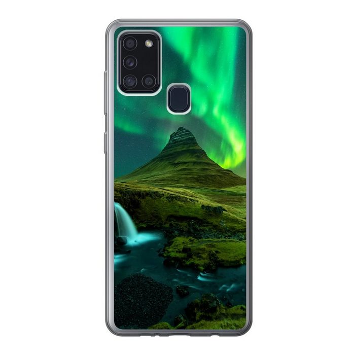 MuchoWow Handyhülle Nordlichter - Wasserfall - Berg - Island Handyhülle Samsung Galaxy A21s Smartphone-Bumper Print Handy