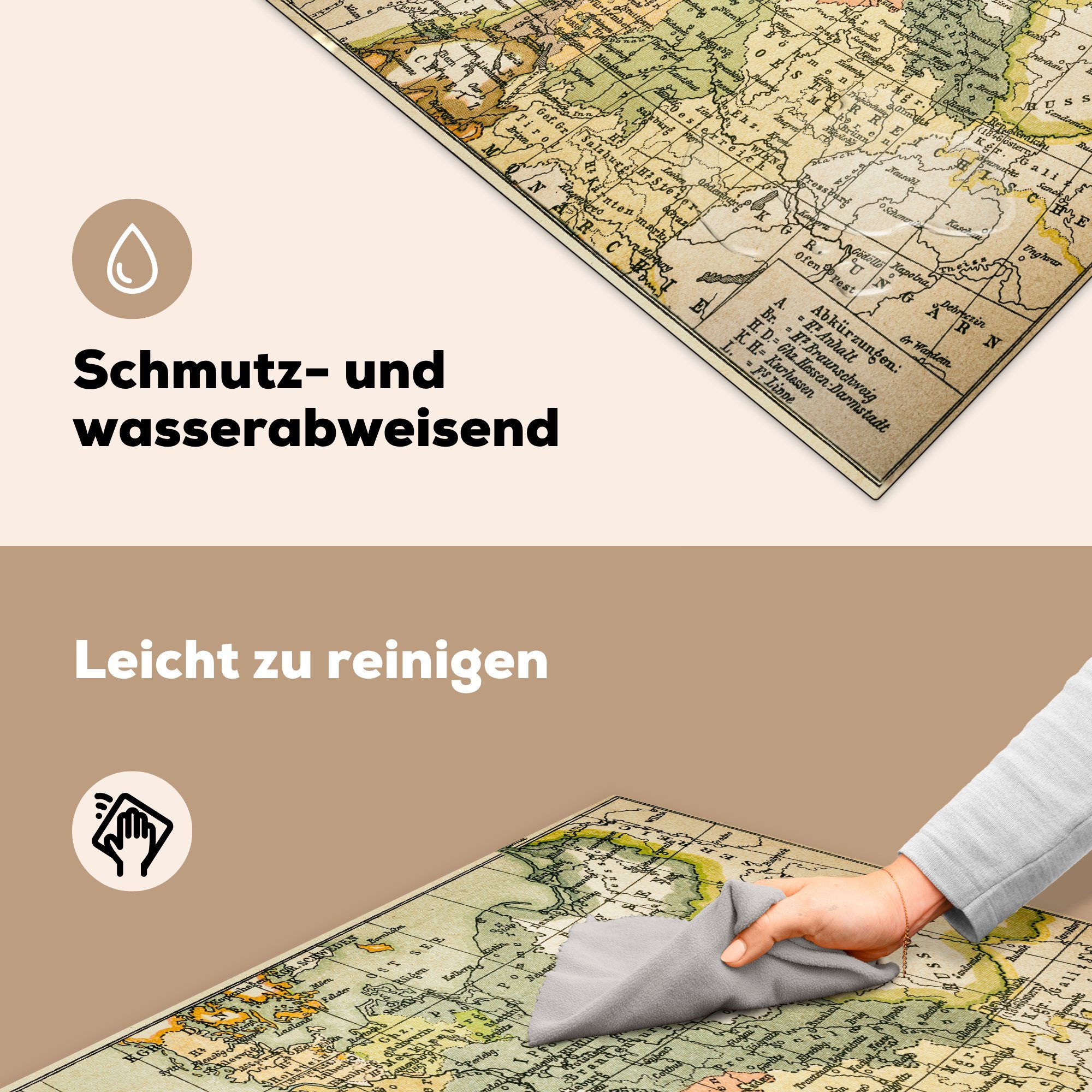 Landkarte Antike Arbeitsplatte für küche cm, MuchoWow Herdblende-/Abdeckplatte Vinyl, tlg), Deutschland, (1 Ceranfeldabdeckung, 78x78 von