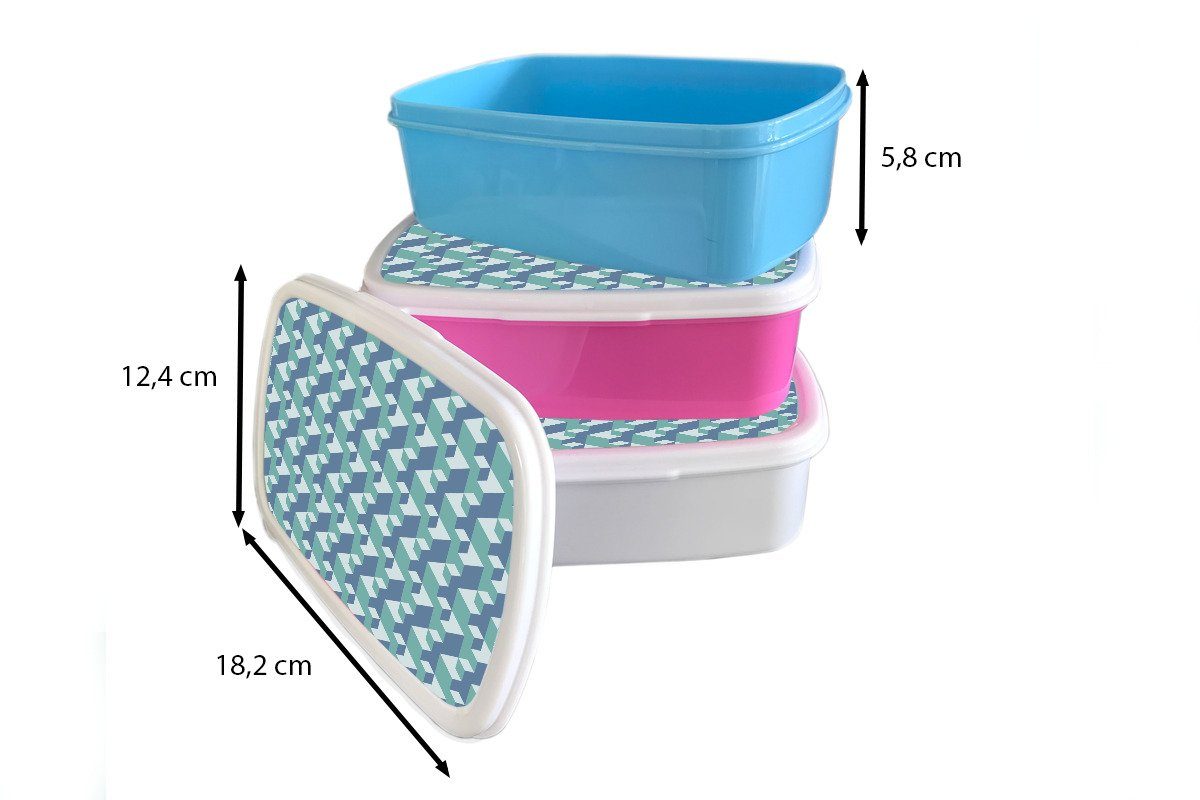 Brotdose (2-tlg), - Würfel Muster Snackbox, Kunststoff Erwachsene, Mädchen, - Kinder, für rosa Lunchbox Kunststoff, MuchoWow 3D, Brotbox