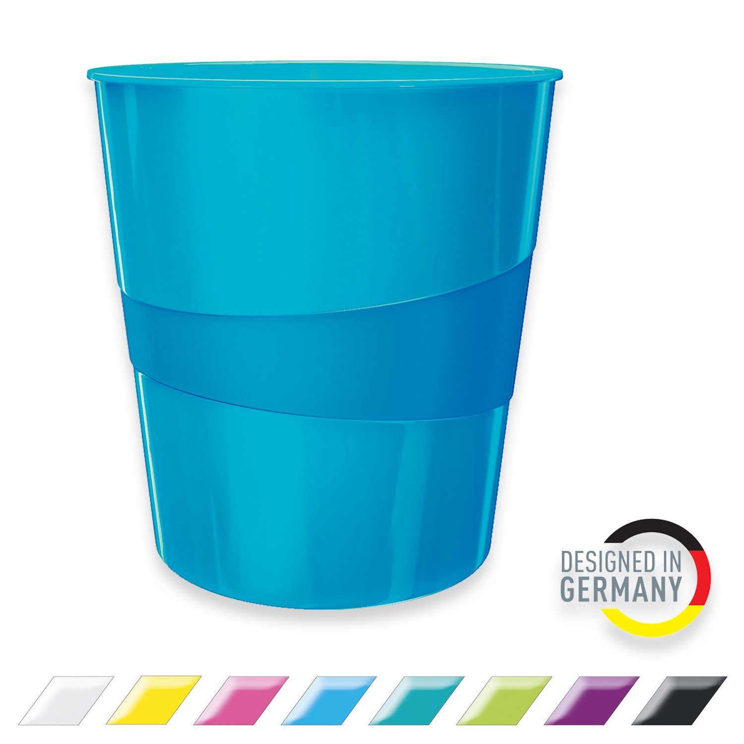 LEITZ Papierkorb WOW, 15 l Fassungsvermögen Blau Metallic