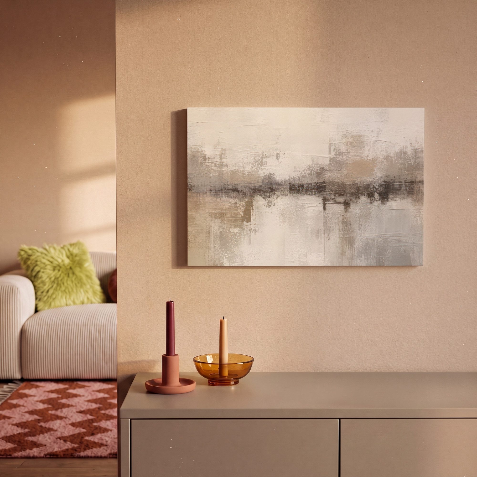 OneMillionCanvasses® Leinwandbild Moderne Kunst - Abstrakt - Beige, Fotodruck (1 St), Leinwand Canvas Wandbild, Wanddekoration 20x30 cm – Bild 2 von 5