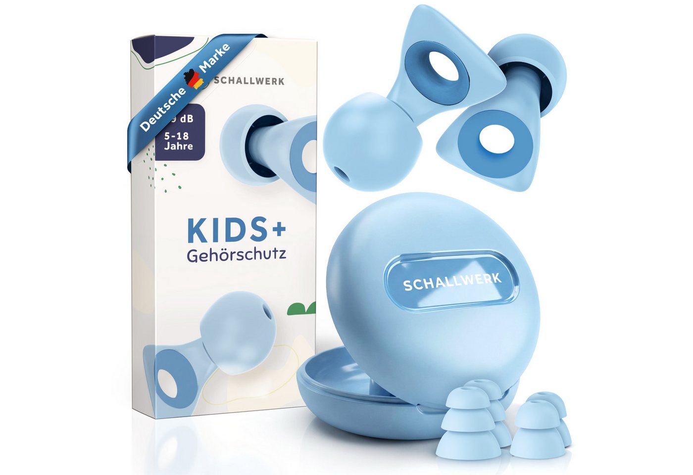 Schallwerk Gehörschutzstöpsel Kids+ Ohrstöpsel Kinder - Weiche & wiederverwendbare Ohrstöpsel, bei Lärmempfindlichkeit, Konzentration & Reisen