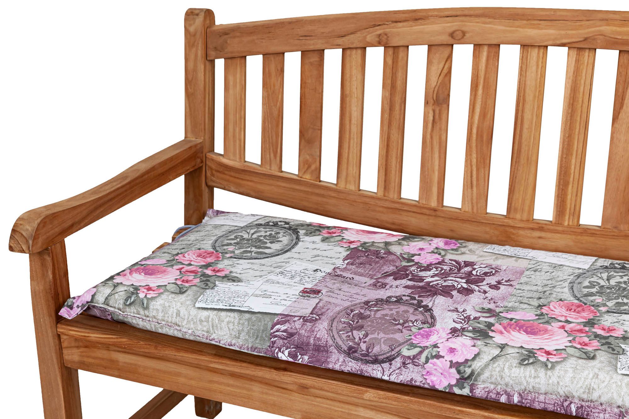 KETTtex Bankauflage Gartenbank Florence 110 cm 0798 rosa-grau Blumen Landhaus KETTtex, (1 St), mit Bindebändern