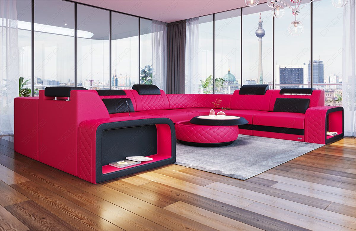 Sofa Dreams Wohnlandschaft Ledersofa Foggia U Form Mini, Designersofa, Sofa mit Licht und USB