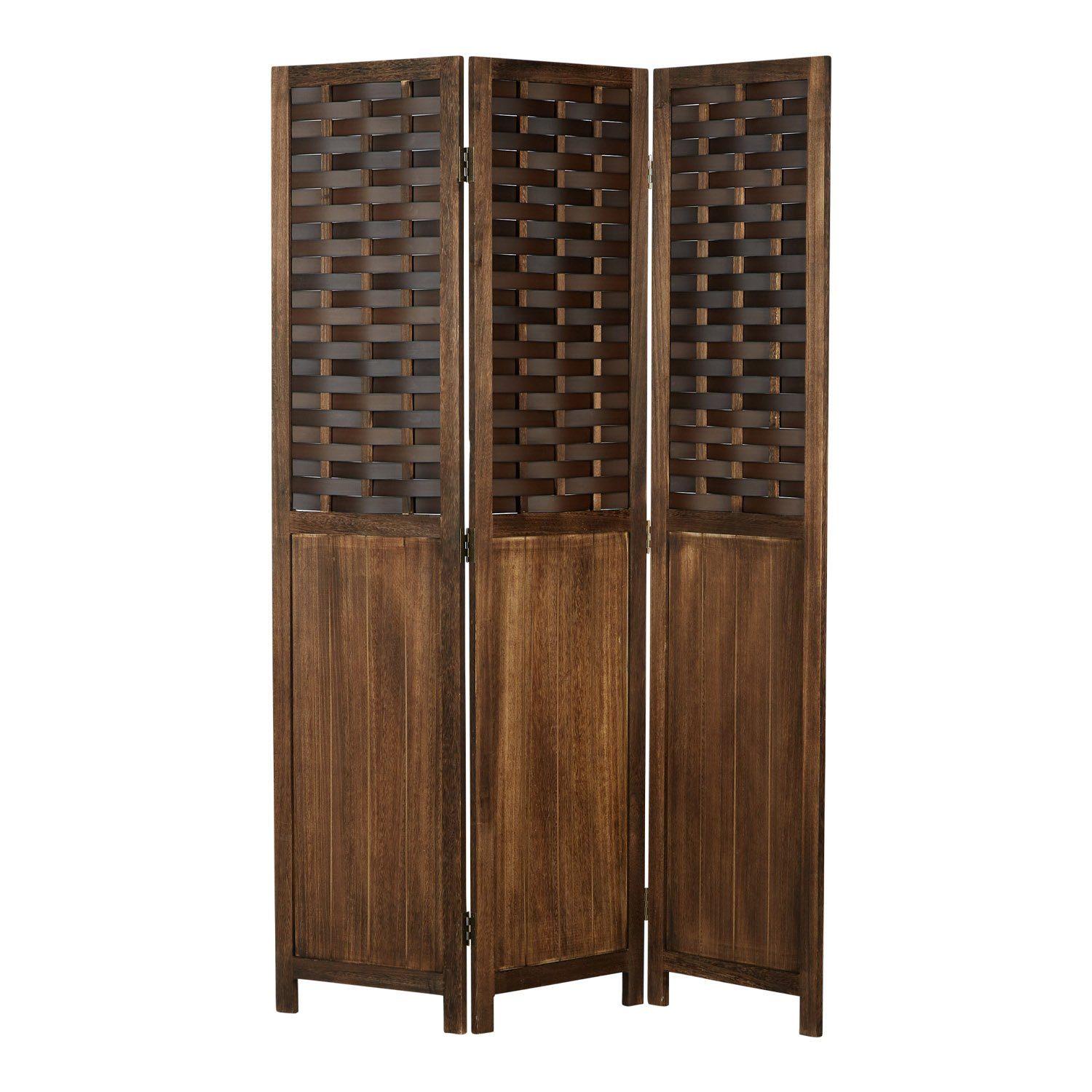 Homestyle4u Paravent Raumteiler Indoor Holz Trennwand Sichtschutz Rattan Optik Flechtoptik (3-teilig), Braun, faltbar