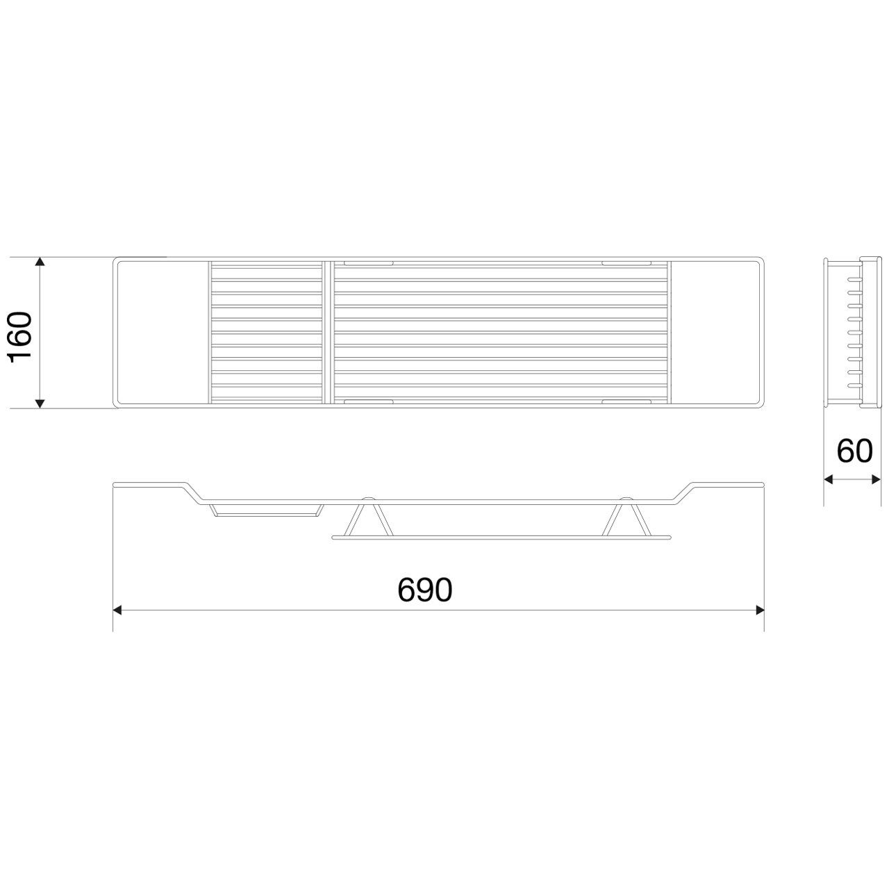 Euroshowers GmbH Badewannenablage Chrom 69 × 16 × 6 cm, mit Seifenhalter, ohne Bohren, 69 cm Länge – Bild 2 von 2