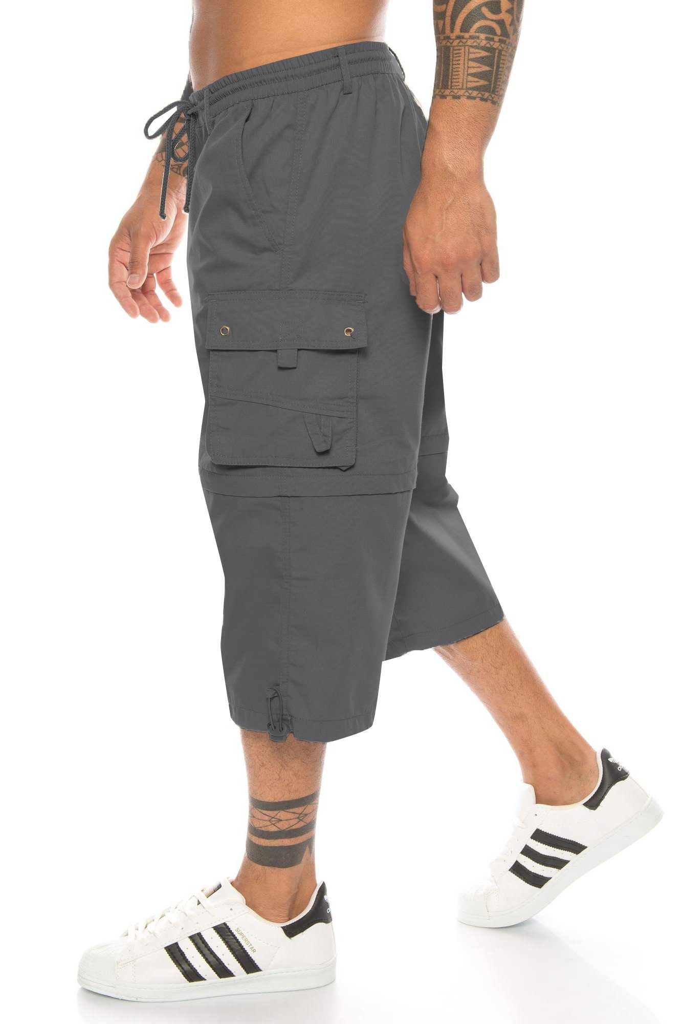 Kendindza Collection Cargobermudas Bermudas Herren Kurze Hose Herren 3/4 Hose Herren Cargo Taschen, Abnehmbare Beine, kurze hose herren, cargoshorts herren sommer Grau