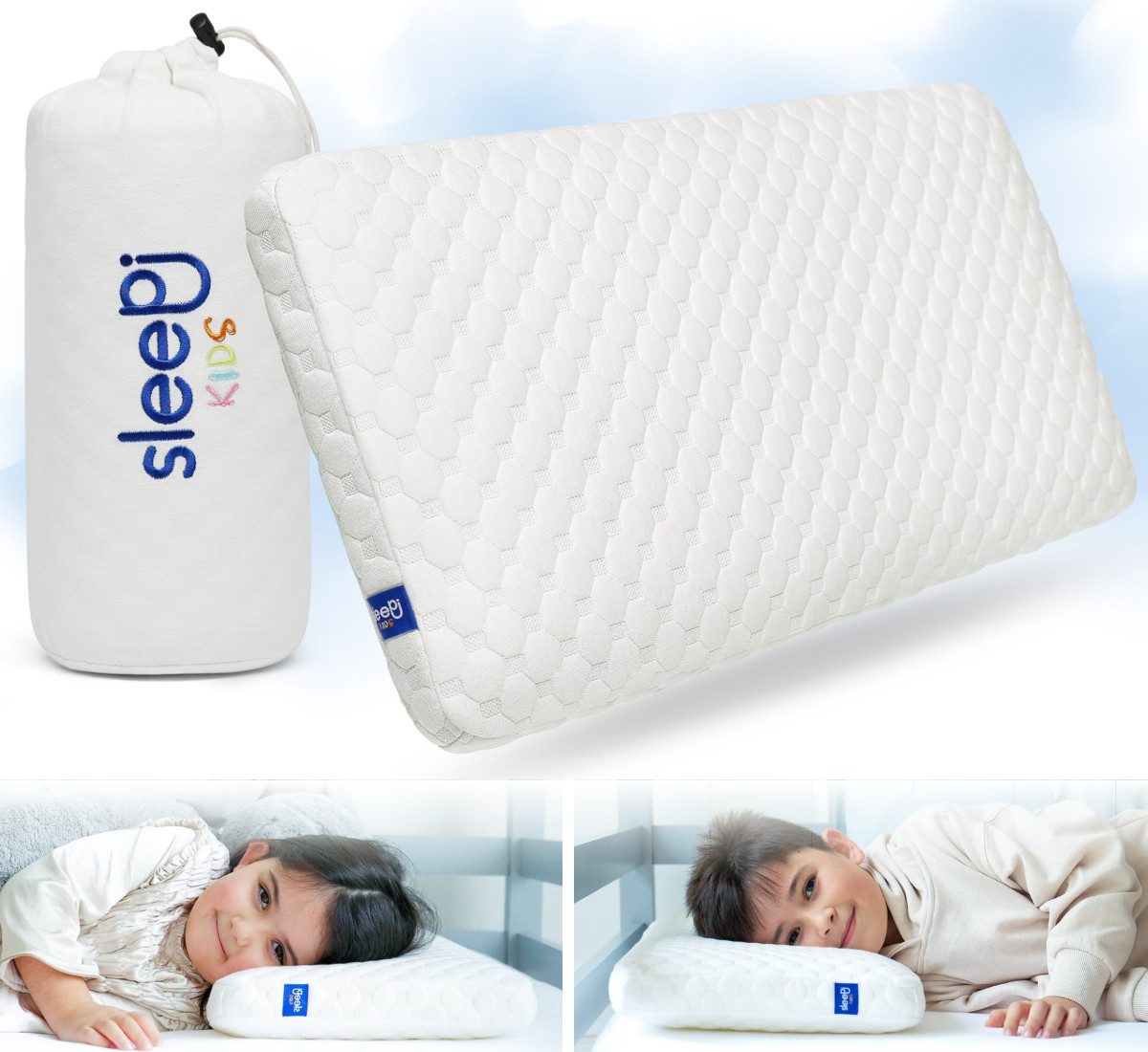 SLEEPI Nackenstützkissen Kids Comfort Kopfkissen, Füllung: Viscoschaum (Memory Foam), Bezug: Tencel®, Rückenschläfer, Seitenschläfer, Bauchschläfer, 60 x 30 x 7cm, ergonomisches Kinderkissen, Kindernackenstützkissen