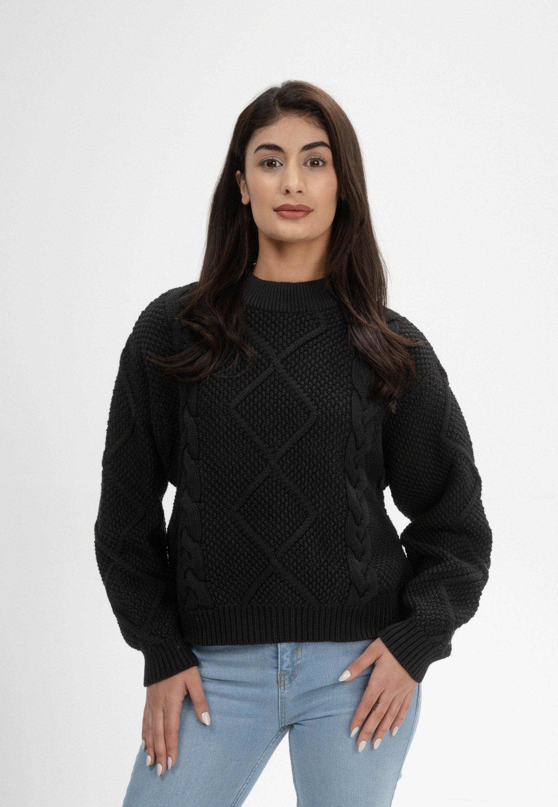 MELA Strickpullover Damen Zopfmuster Strickpullover SAMAIRA günstig online kaufen