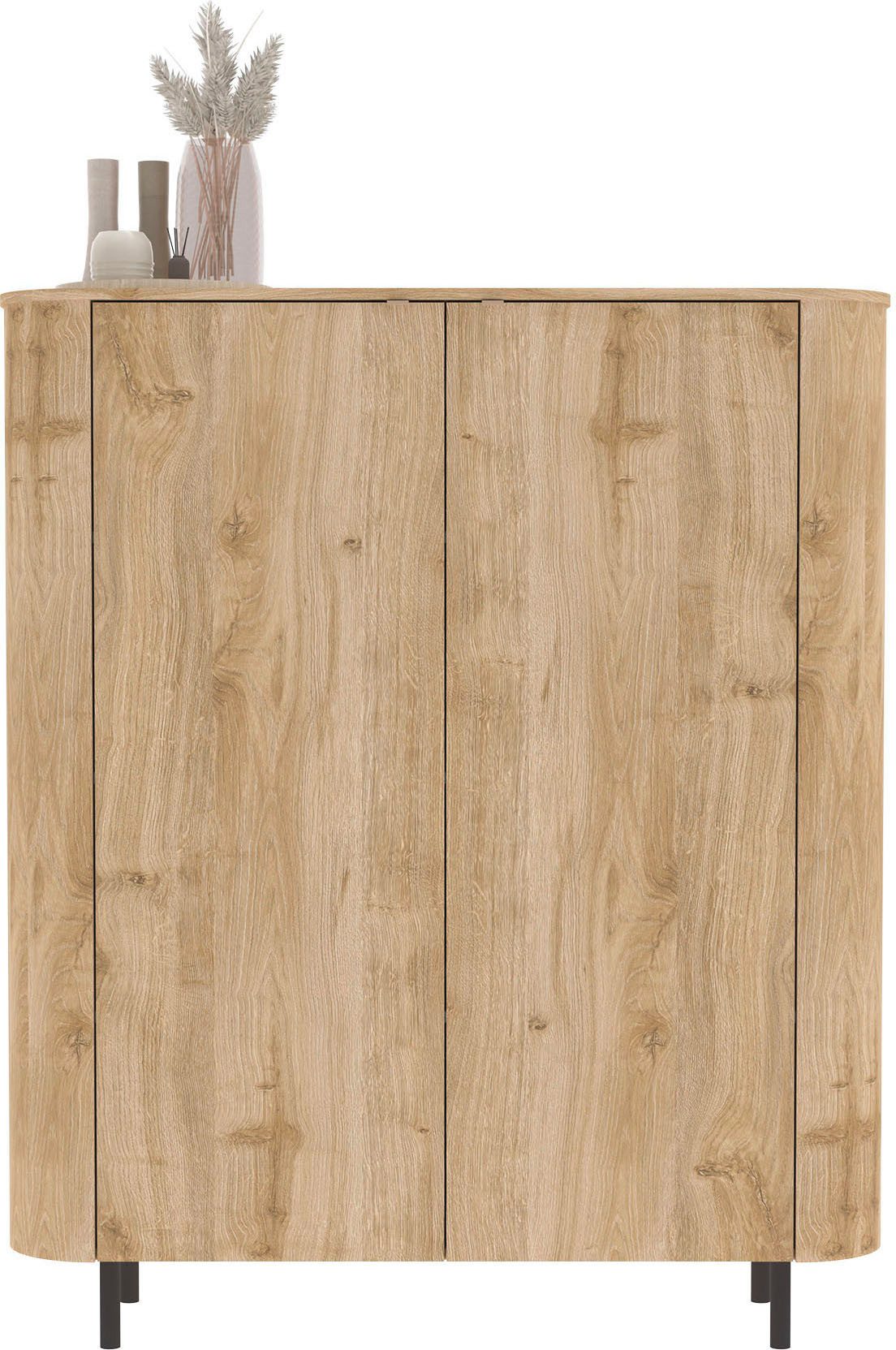 Home affaire Highboard Murano, B/H 131/154 cm, 2 Türen, Stauraumschrank, Hochkommode, Formgebogenes MDF, Stirnseiten mit Rundung, Füße und Griffe aus Metall