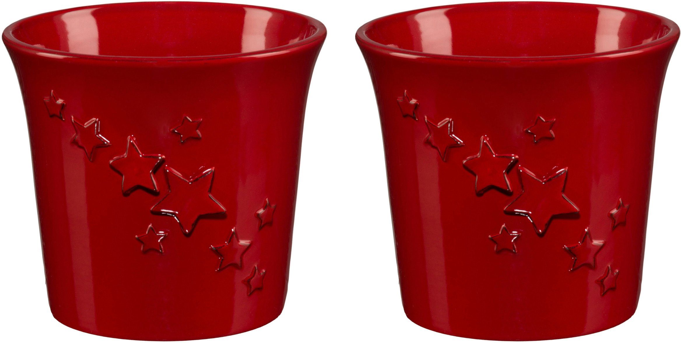 Creativ deco Übertopf Weihnachtsdeko rot (2 St), mit Sternen-Relief günstig online kaufen