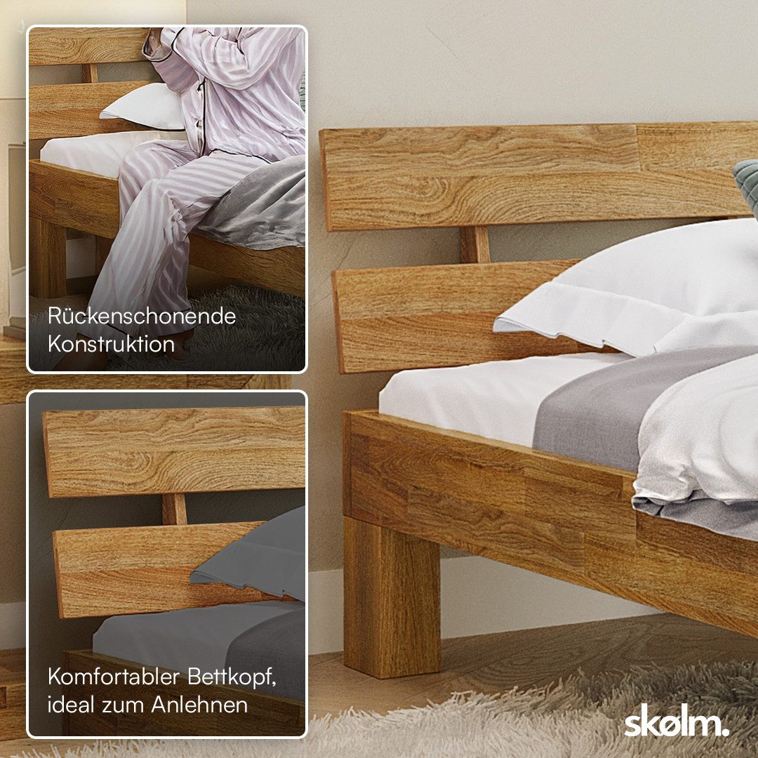 skølm Massivholzbett Floki aus Eiche mit Bettkopf, natur geölt, Einzelbett verfügbar in 90/100 x 200 cm