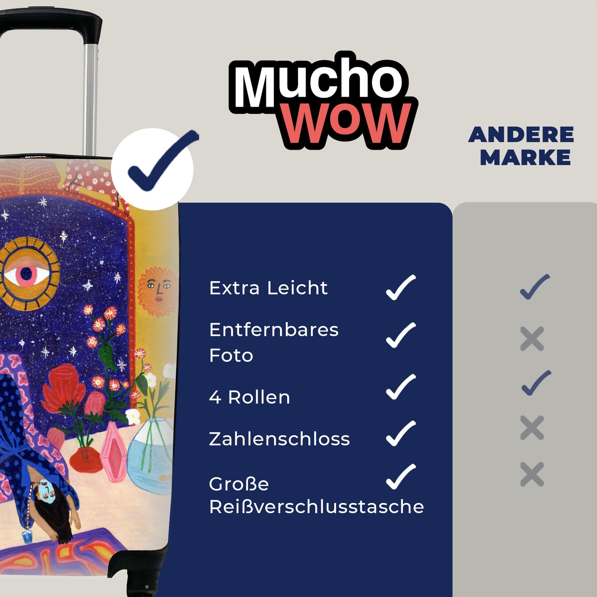 Ferien, Psychedelisch für 4 Rollen, mit MuchoWow rollen, Handgepäckkoffer - - Handgepäck Reisetasche Hippie, Reisekoffer Trolley, Frauen