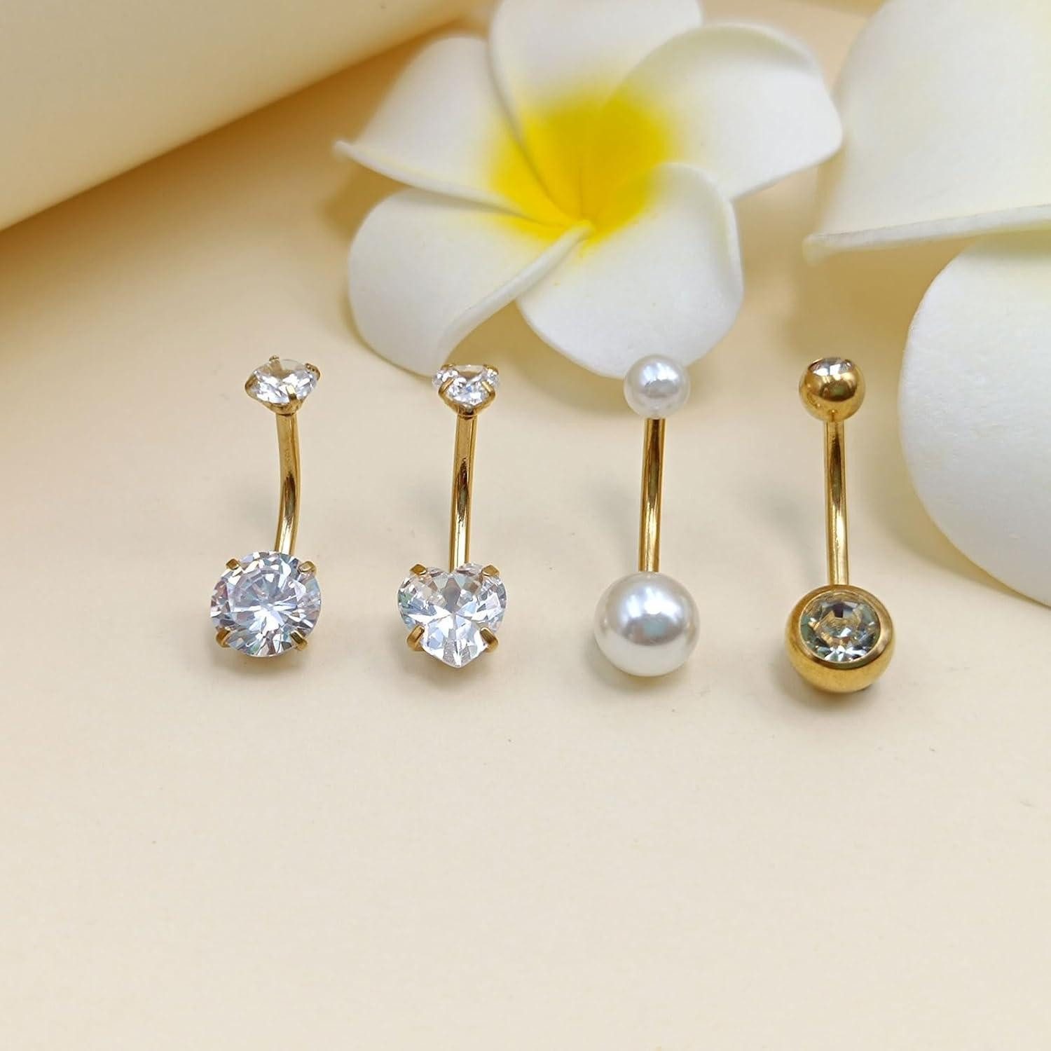 Gojewen Bauchnabelpiercing 3-4stk Bauchnabelpiercing 6mm-14mm Chirurgenstahl Schmuck Silber Gold