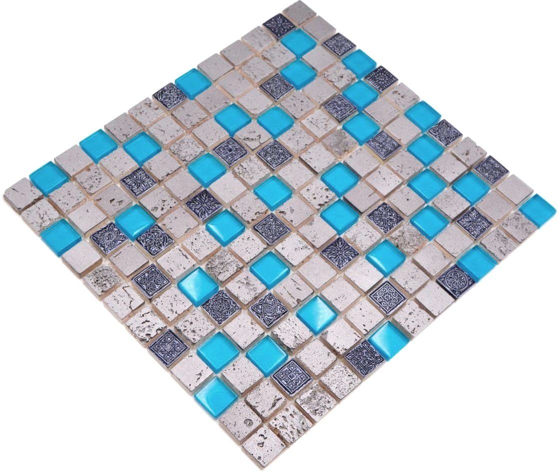Resin 10 Mosaik glänzend Matten blaugrau Mosani Glasmosaik / Mosaikfliesen