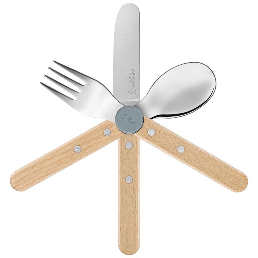 Opinel Kinderbesteck LE PETIT GOURMET, Kinder-Besteck-Set, 3-teilig (3-tlg), 1 Personen, Kinder-Besteck-Set, Messer + Gabel + Löffel