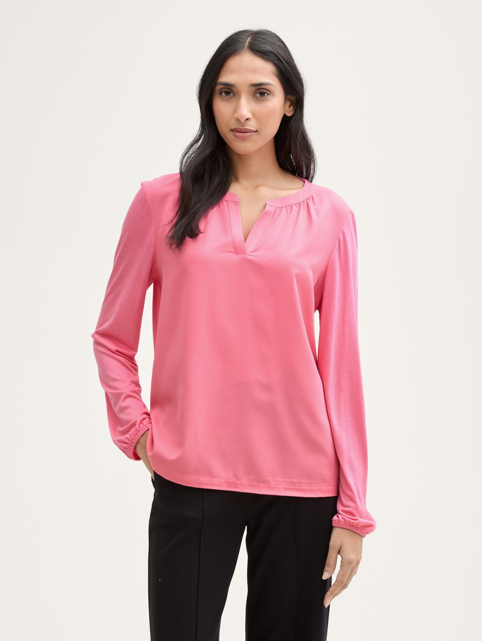 Langarmshirt Langarmshirt im Material-Mix