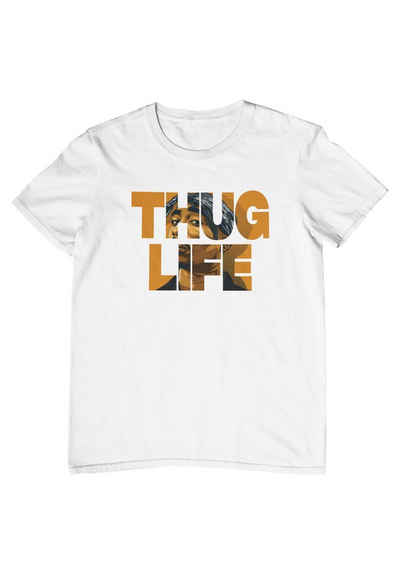 Novux T-Shirt THUG LIFE art work Herren Tshirt Farbe Weiß (1-tlg) aus Baumwolle