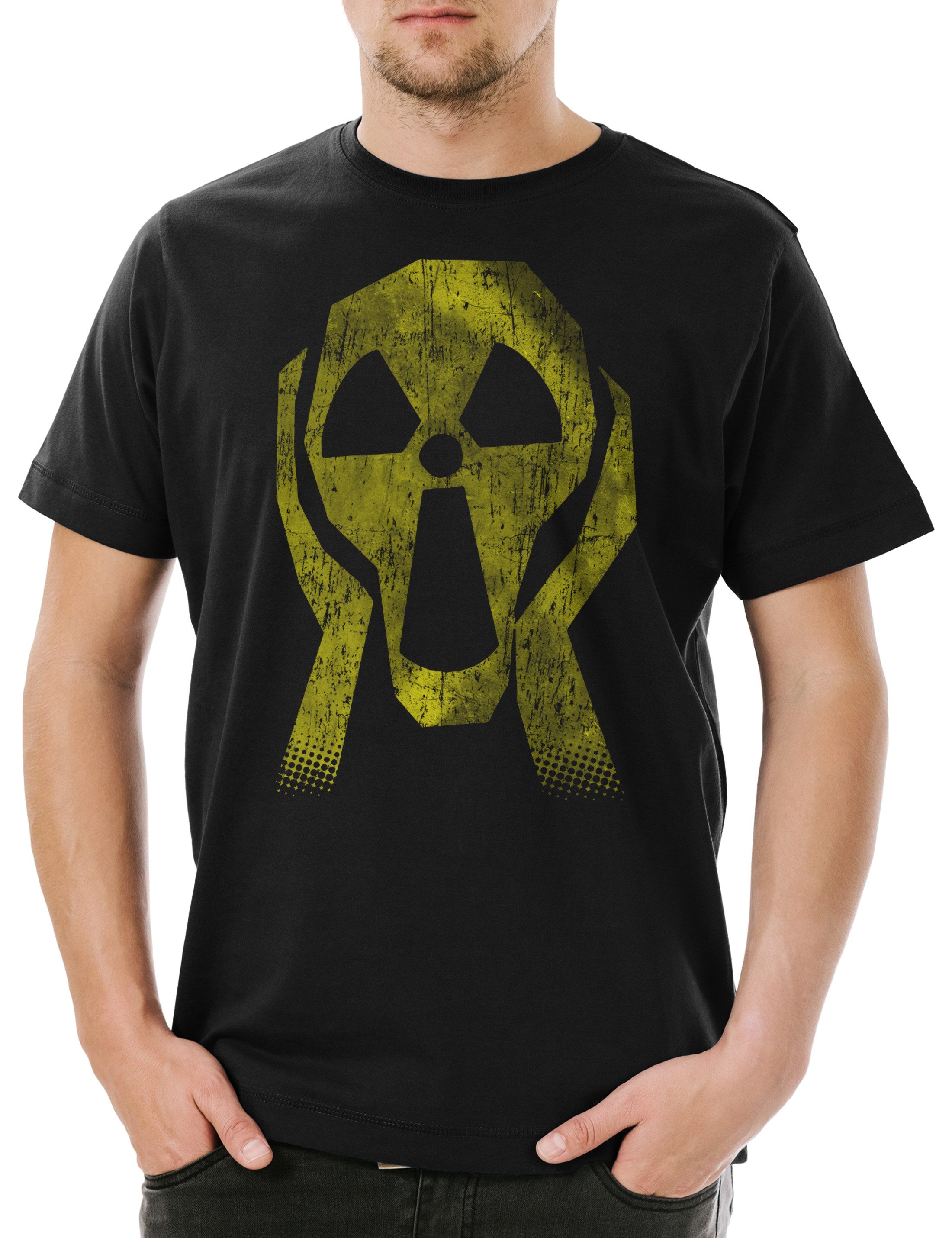 Print-Shirt Radioactive Face Herren T-Shirt Radiation Strahlung Logo Sign Atom