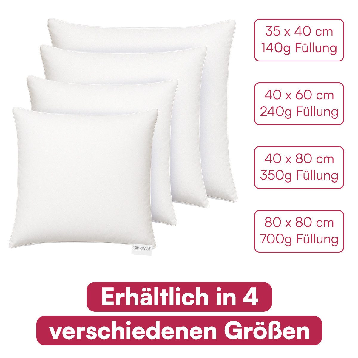 Clinotest Kopfkissen Polykissen Glatt, Füllung: 120g, Bezug: Polyester, Für jede Schlafposition, 95°C waschbar & trocknergeeignet, bewährte Qualität aus Hotellerie