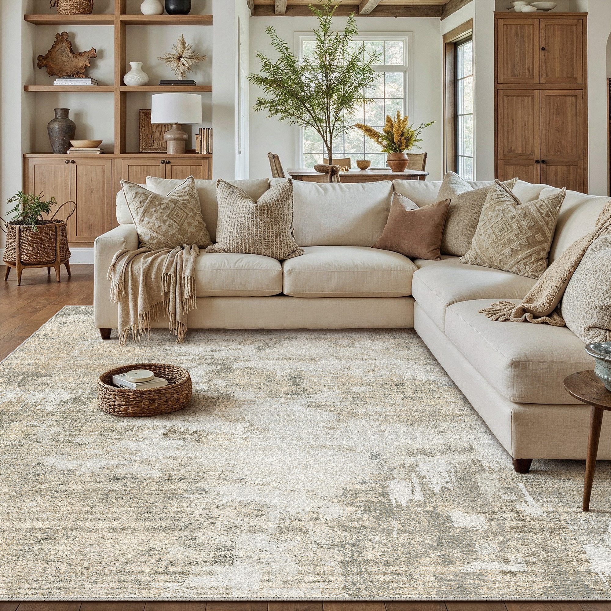 PURECOZY Teppich Kurzflor, modern abstrakt Scandi-Look, waschbar & weich, Rechteckig, Höhe: 5 mm, geeignet für Innenräume, 120x180, 160x230, 200x300, 300x400 cm