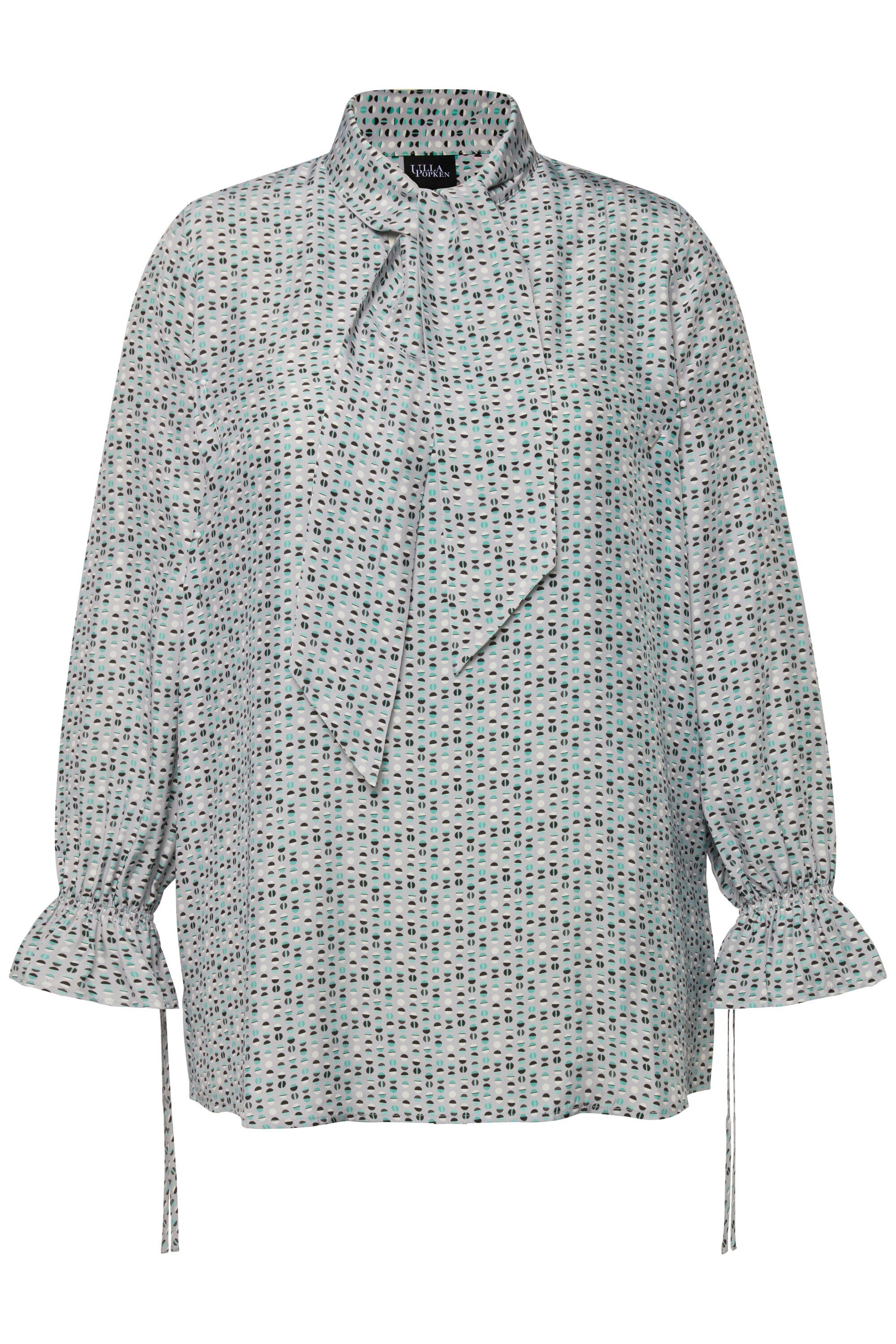 Ulla Popken Satinbluse Bluse Schluppe Stehkragen Langarm Rüschen günstig online kaufen