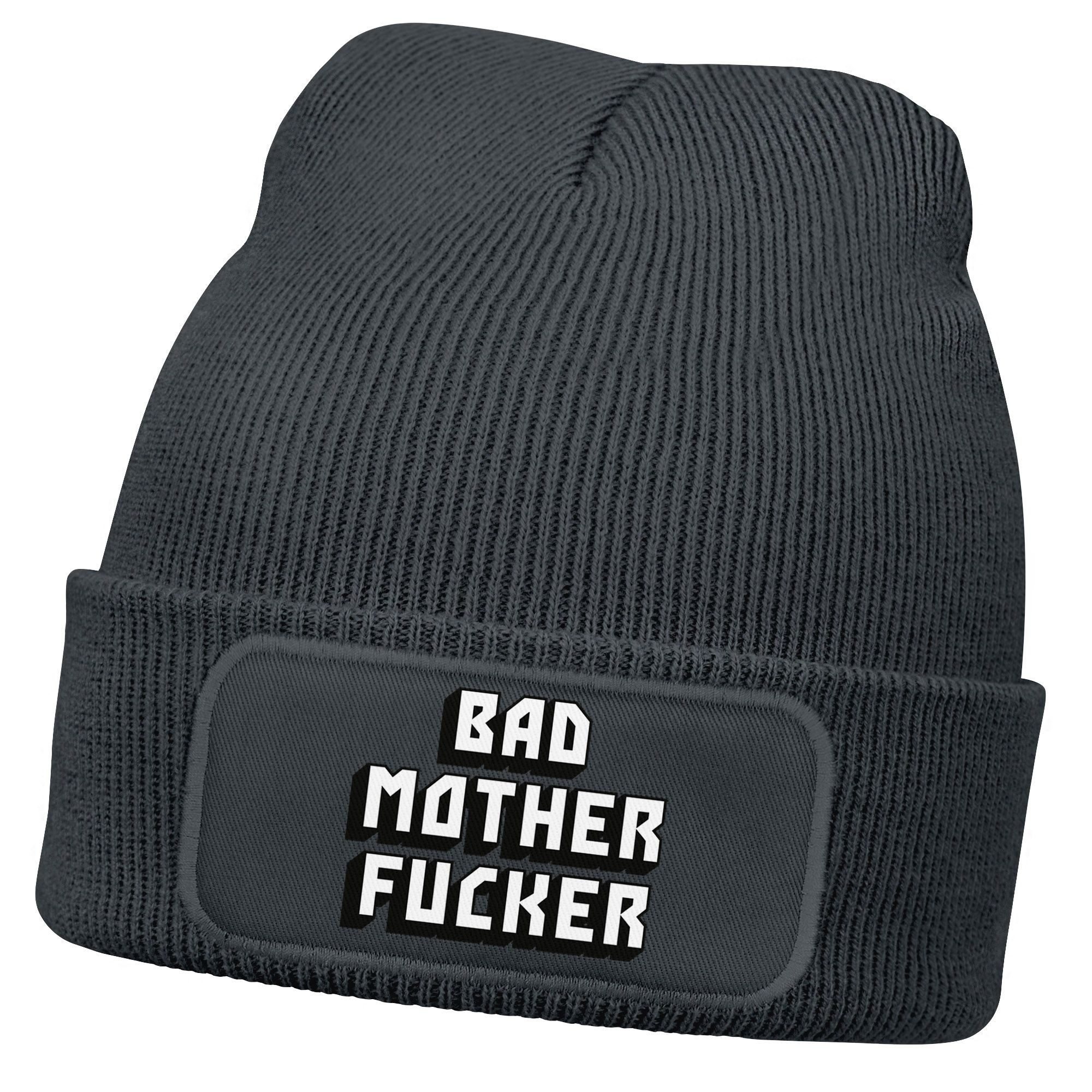 Beanie Herren Beanie mit Patch Strickmütze mit Design Spruch Bad