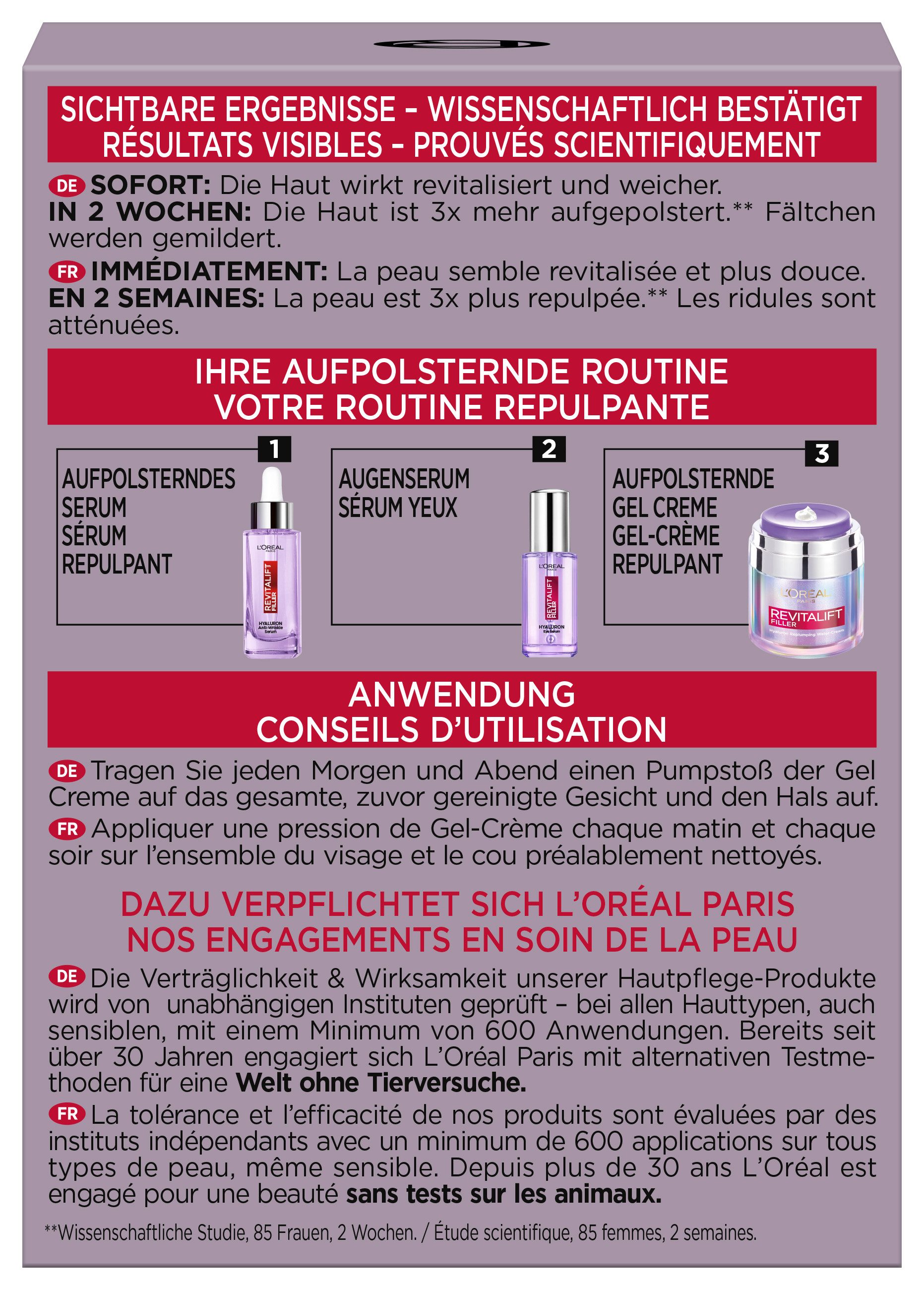 L'ORÉAL PARIS Gesichtsgel REVITALIFT FILLER GEL-CREME, mit Hyaluron, polstert auf und mildert feine Falten