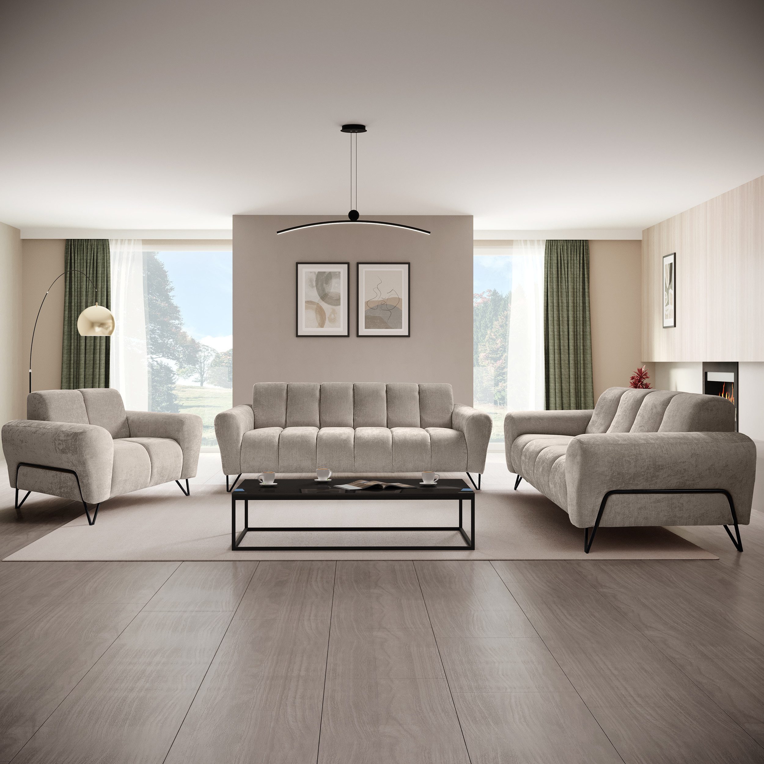 Beautysofa Sessel mit Metallbeine in Schwarz VOLARE (modernes Design, Rücken mit Hauptstoff), viele Farbvarianten, auch im Set mit Sofas erhältlich – Bild 5 von 5