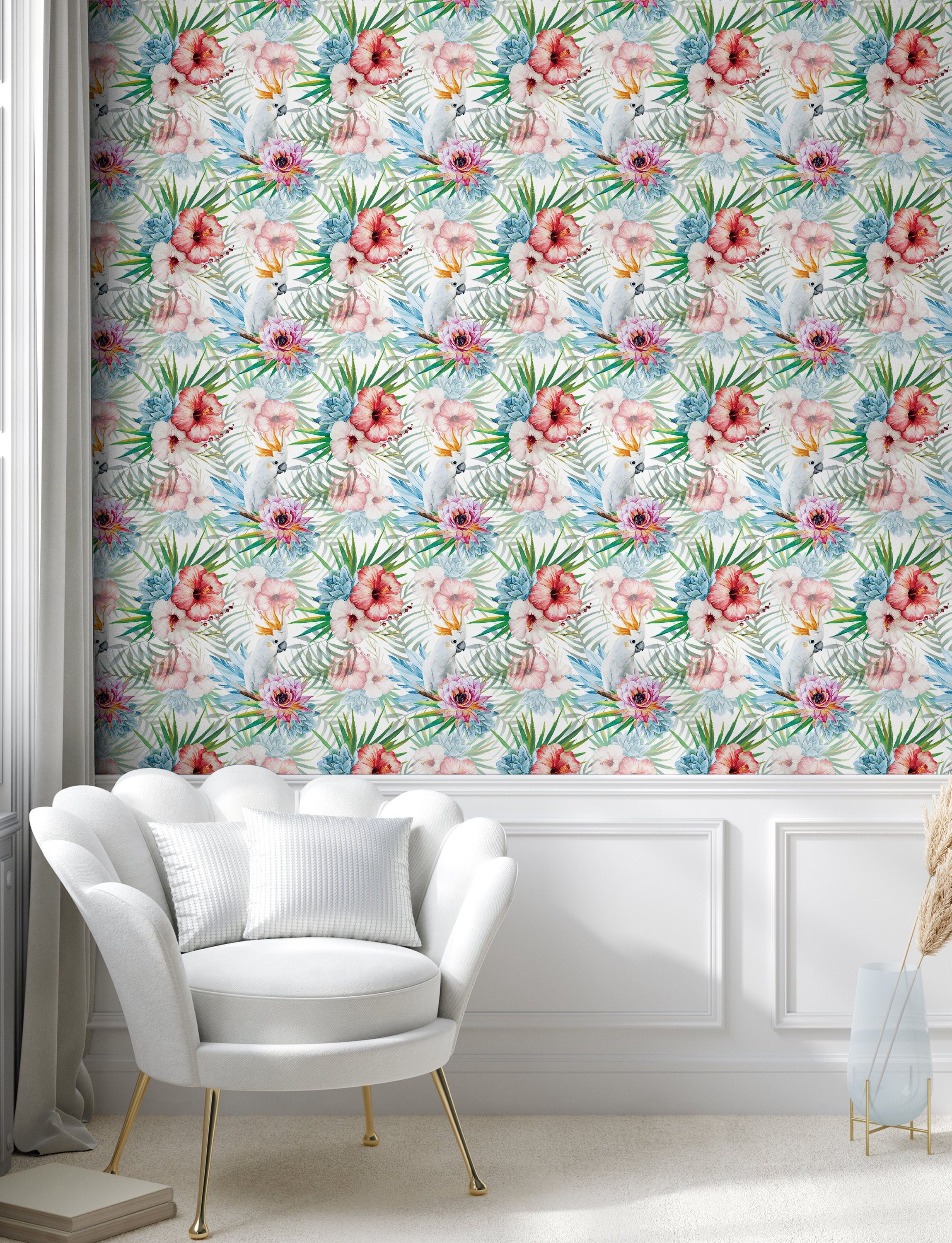 Abakuhaus Vinyltapete selbstklebendes Wohnzimmer Tropisch Exotische Parrot Blume Küchenakzent