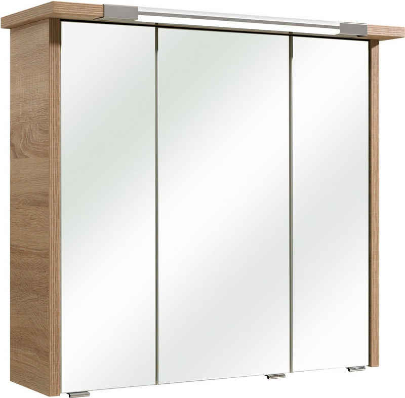 Saphir Spiegelschrank Quickset 382 Badschrank, 3 Spiegeltüren, 6 Einlegeböden, 75 cm breit inkl. LED-Beleuchtung, Türdämpfer, Schalter-/Steckdosenkombination