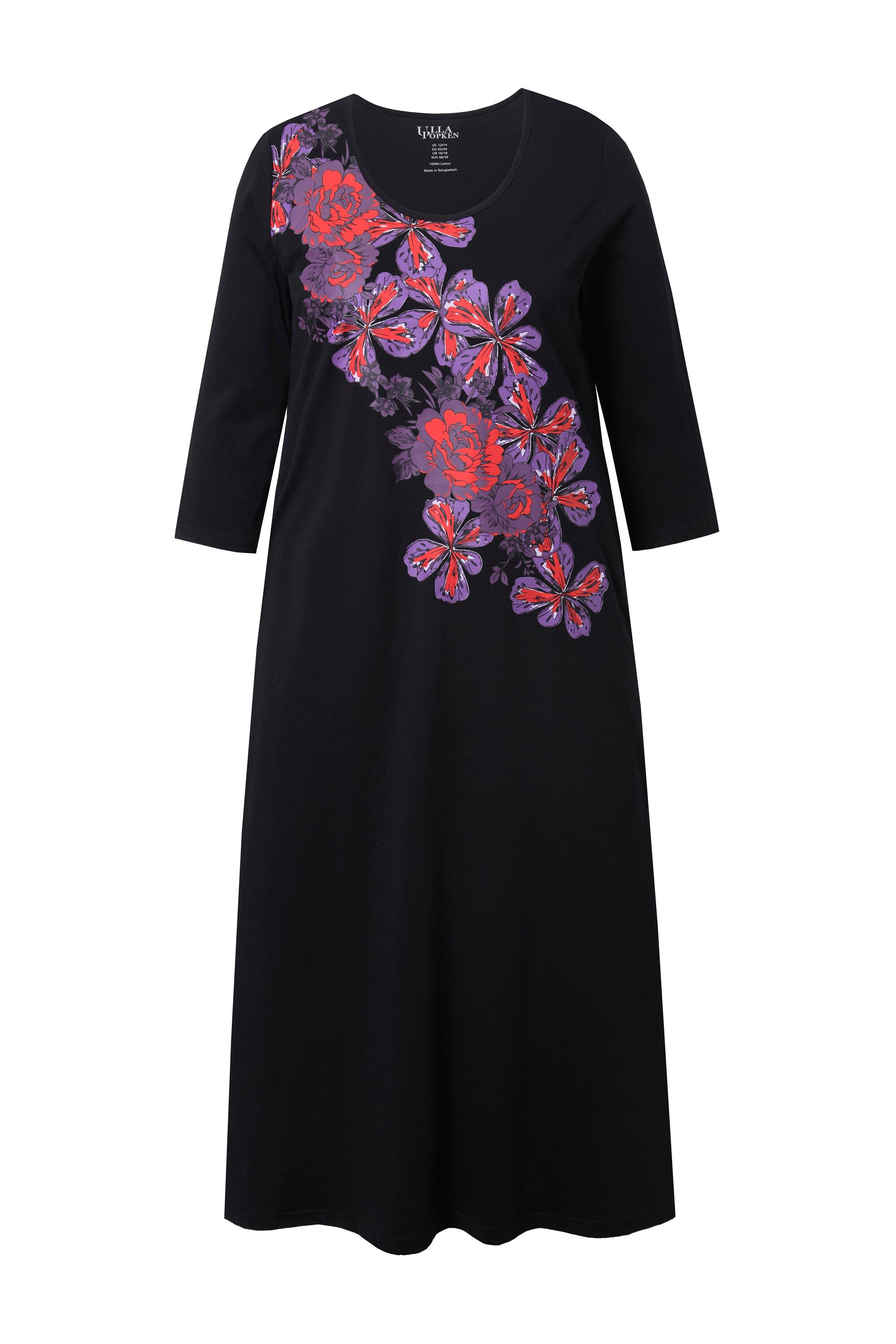 Ulla Popken Maxikleid Jerseykleid Blüten A-Linie Rundhals 3/4-Arm günstig online kaufen