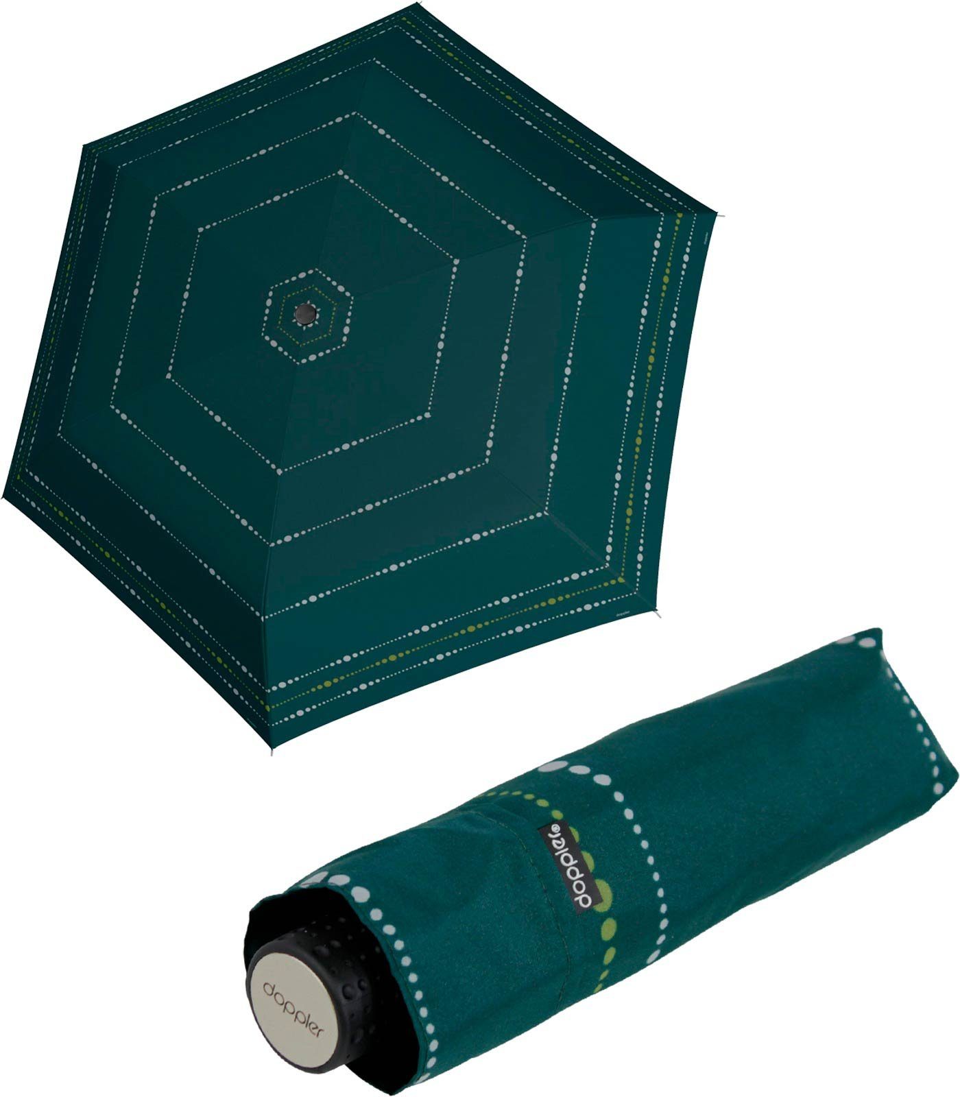 doppler® Taschenregenschirm Super-Mini Havanna Damen - Sydney, besonders leichter und kleiner Schirm, passt in jede Tasche grün