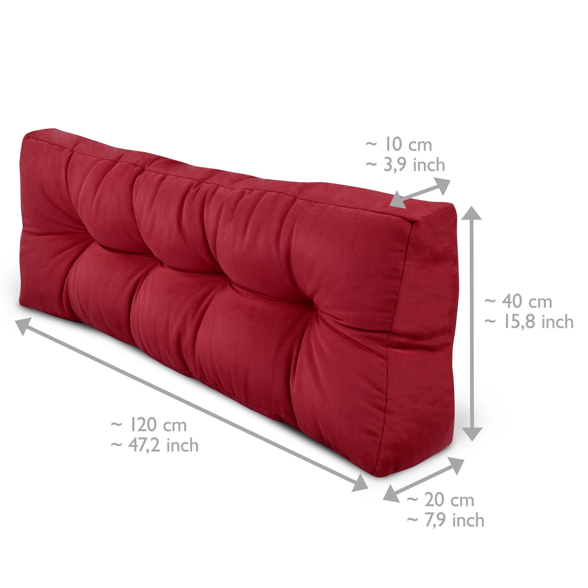 Palettenkissen Sitzkissen Style, Rot Beautissu Rücken 120x40x20cm