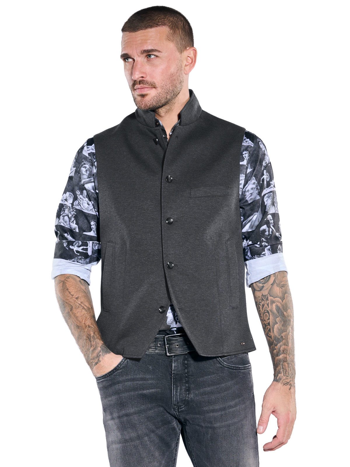 emilio adani Anzugweste Herren Sakkoweste mit Stehkragen, Anthrazit