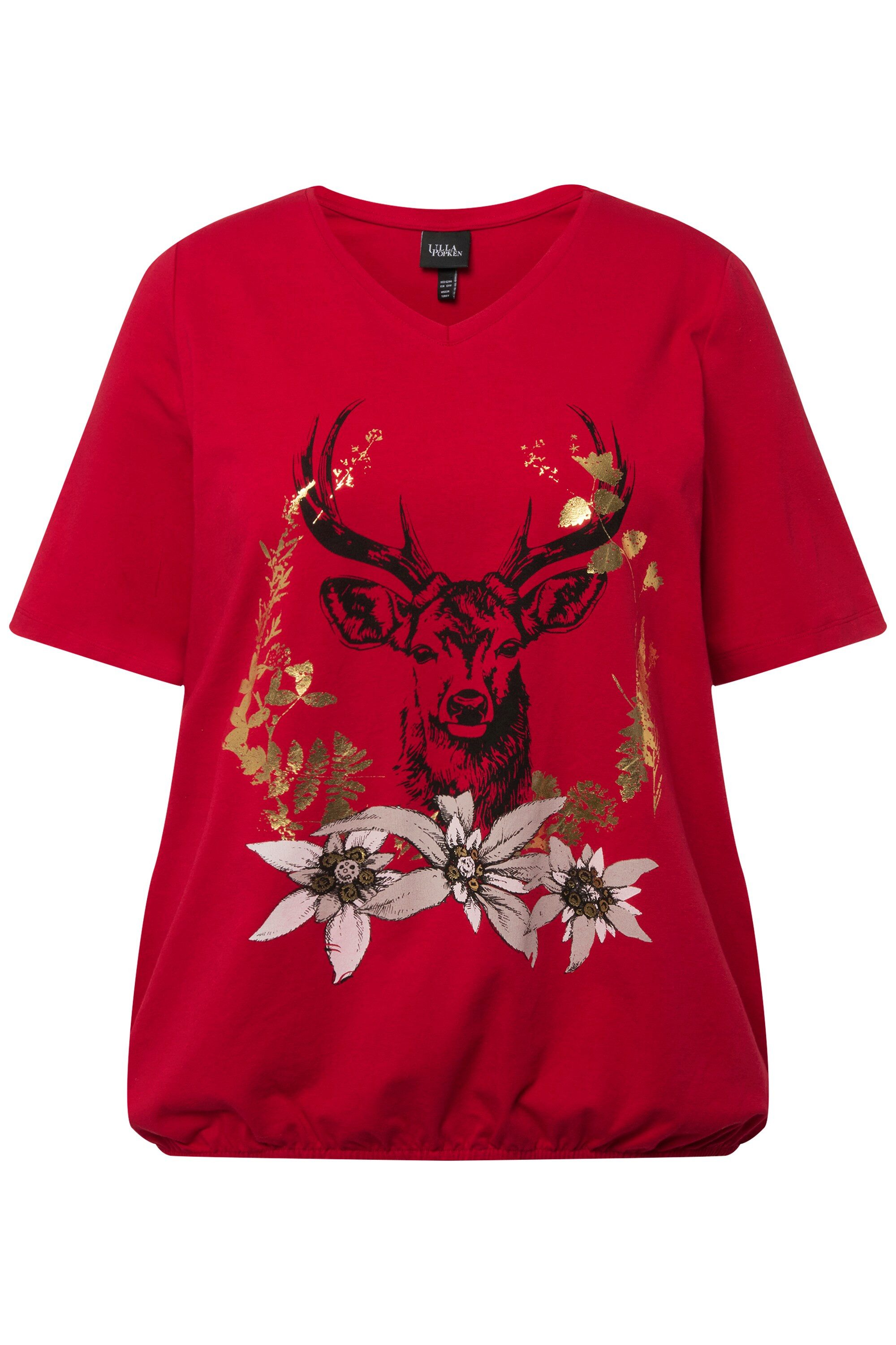 Ulla Popken T-Shirt T-Shirt Trachtenmotiv V-Ausschnitt Halbarm günstig online kaufen