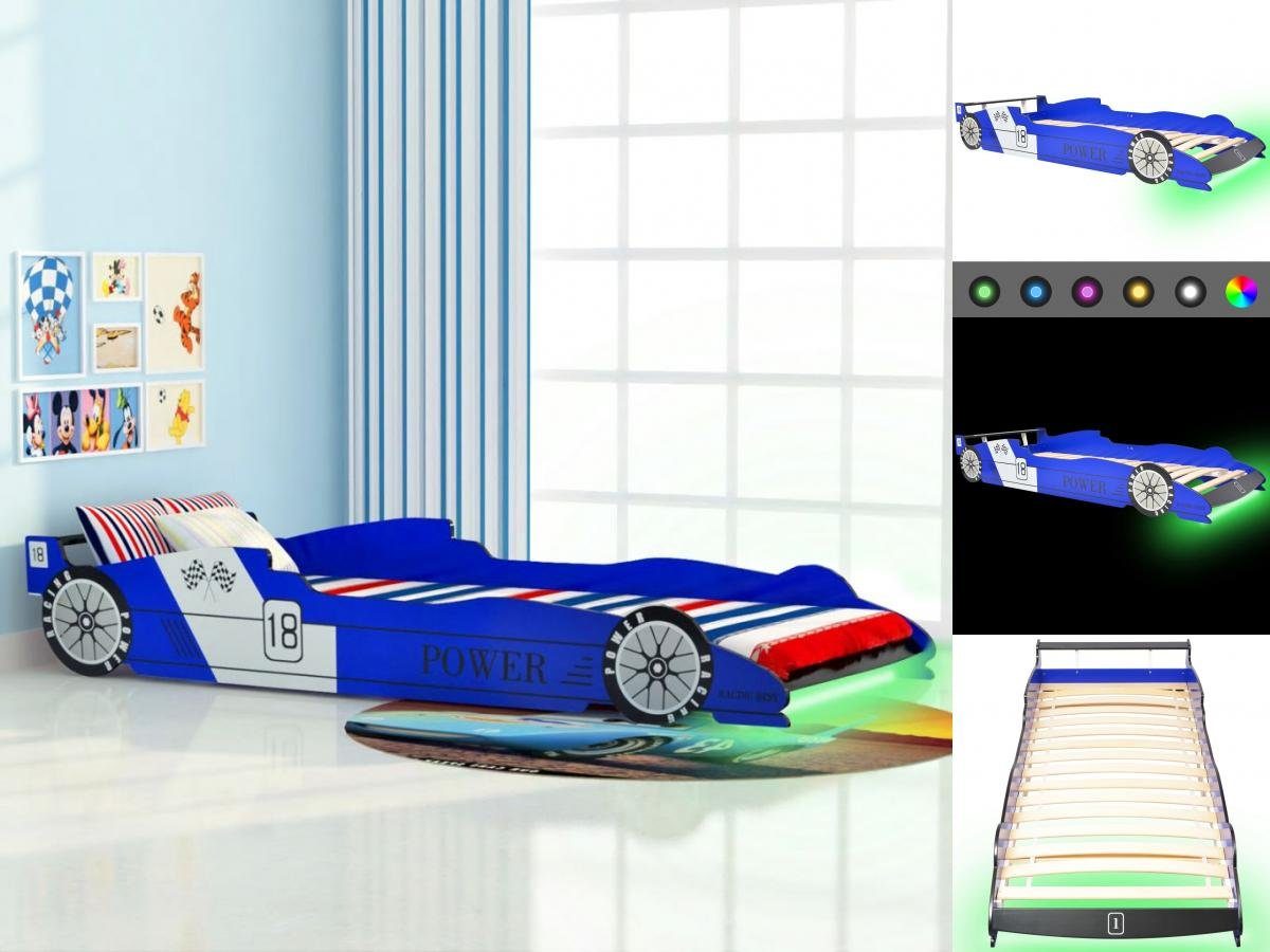 vidaXL Kinderbett Kinderbett mit Lattenrost 3D Designbett Rennwagen Motivbett LED 90 x 2