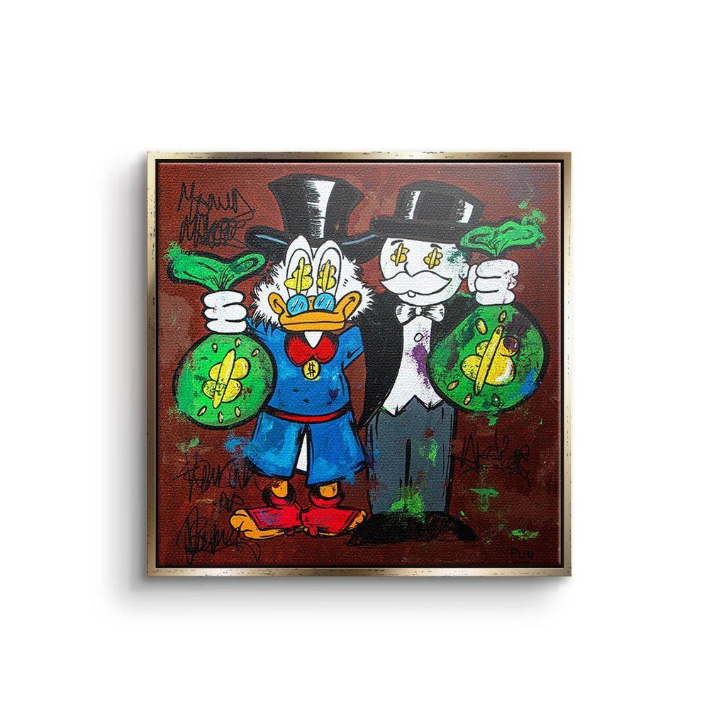 DOTCOMCANVAS® Leinwandbild, Leinwandbild Dagobert Duck Rahmen hustle goldener Art friend Comic MrMonopoly Pop Geld