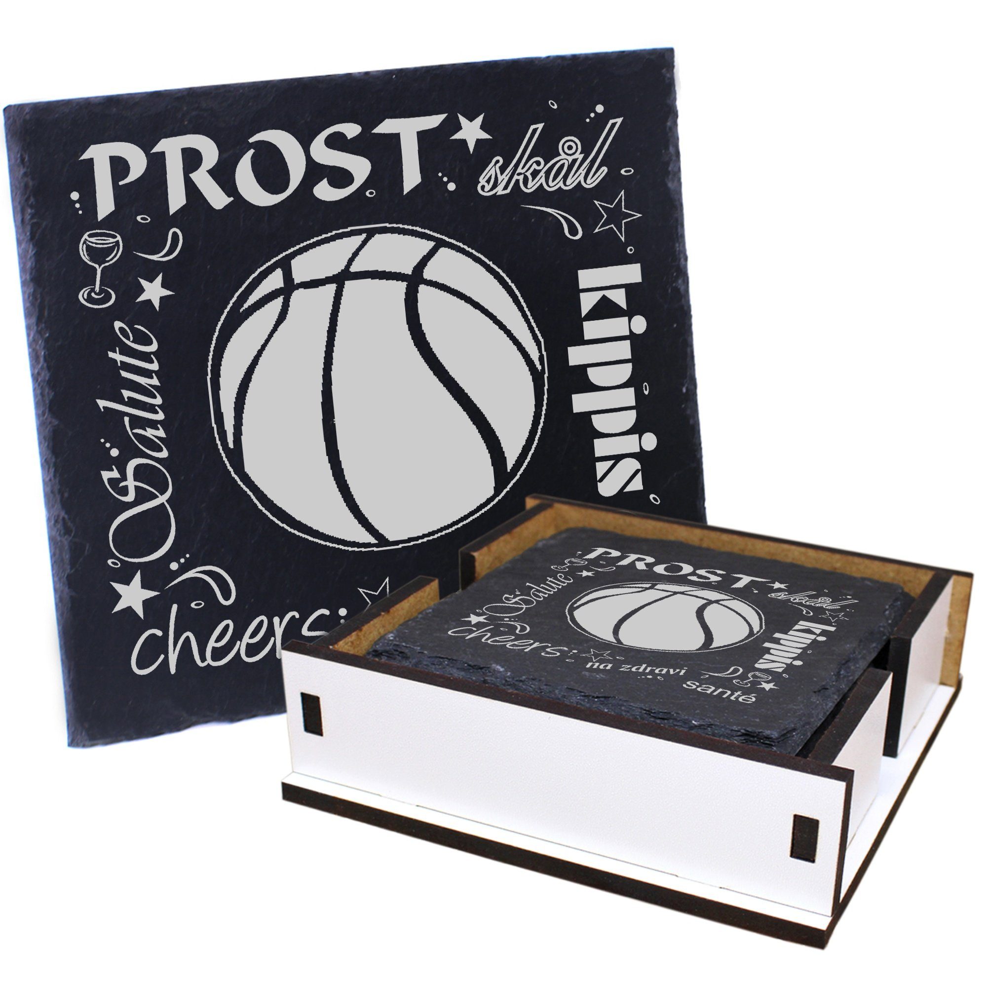 Dekolando Getränkeuntersetzer Prost Basketball - inkl. Box & Flaschenuntersetzer, 6-tlg.