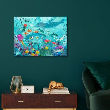 Posterlounge Leinwandbild Kidz Collection, Farbenfrohe Unterwasserwelt, Badezimmer Maritim Illustration