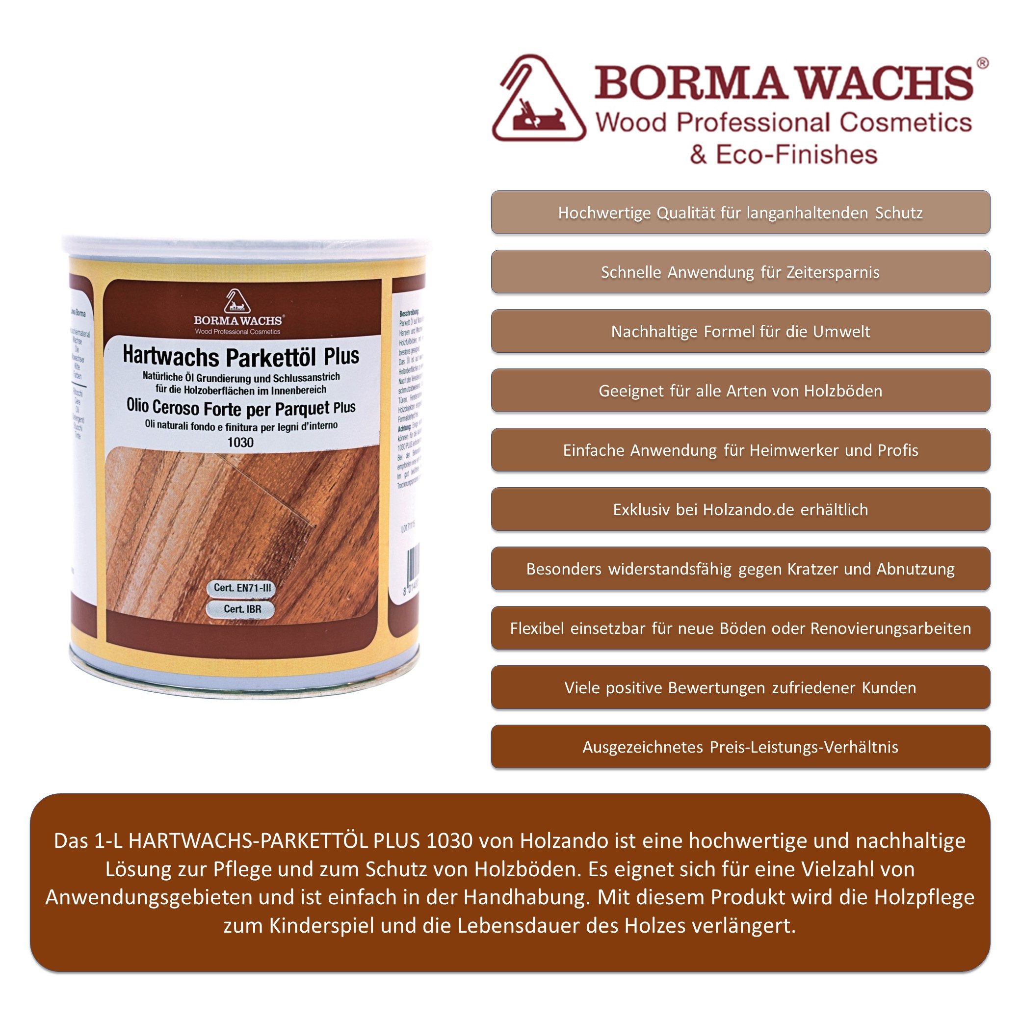 BORMA Holzöl 1 L HARTWACHS PARKETTÖL PLUS 1030, Natürlicher Holzschutz: was günstig online kaufen