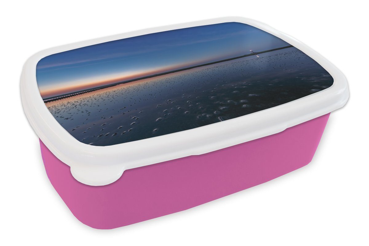 MuchoWow Lunchbox Wattenmeer - Leuchtturm - Terschelling, Kunststoff, (2-tlg), Brotbox für Erwachsene, Brotdose Kinder, Snackbox, Mädchen, Kunststoff rosa