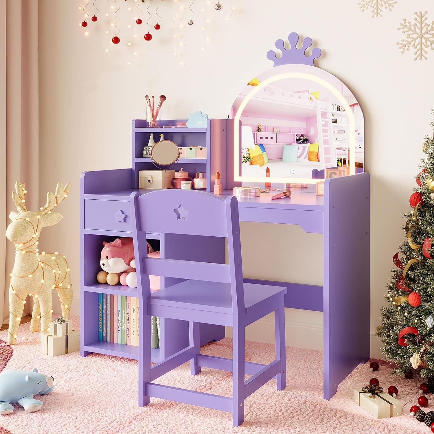 GarveeMore Schminktisch Kinderschminktisch Mit Stuhl Set 2 In 1 Mädchen Schminktisch Set