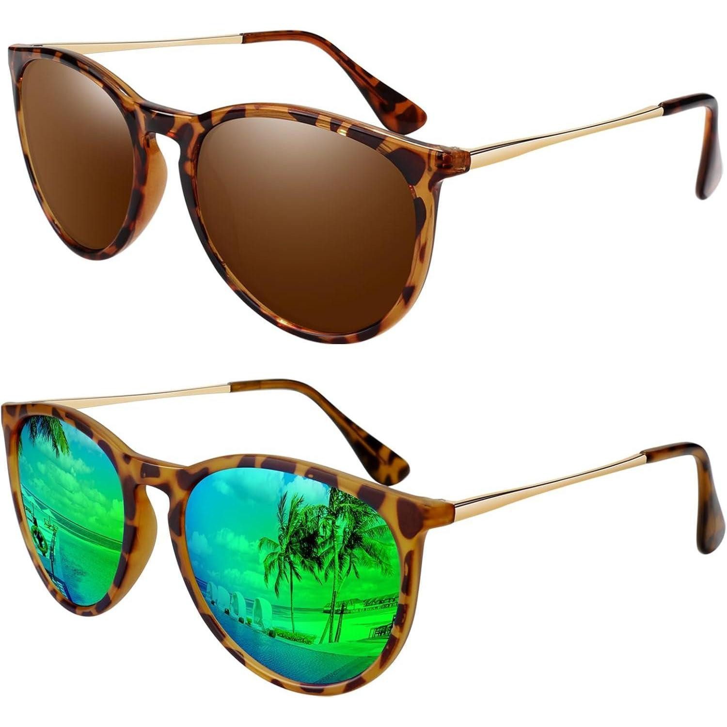 Retrosonnenbrille Sonnenbrille Damen (2er-pack) Leoparden Braun + Leoparden Grüne