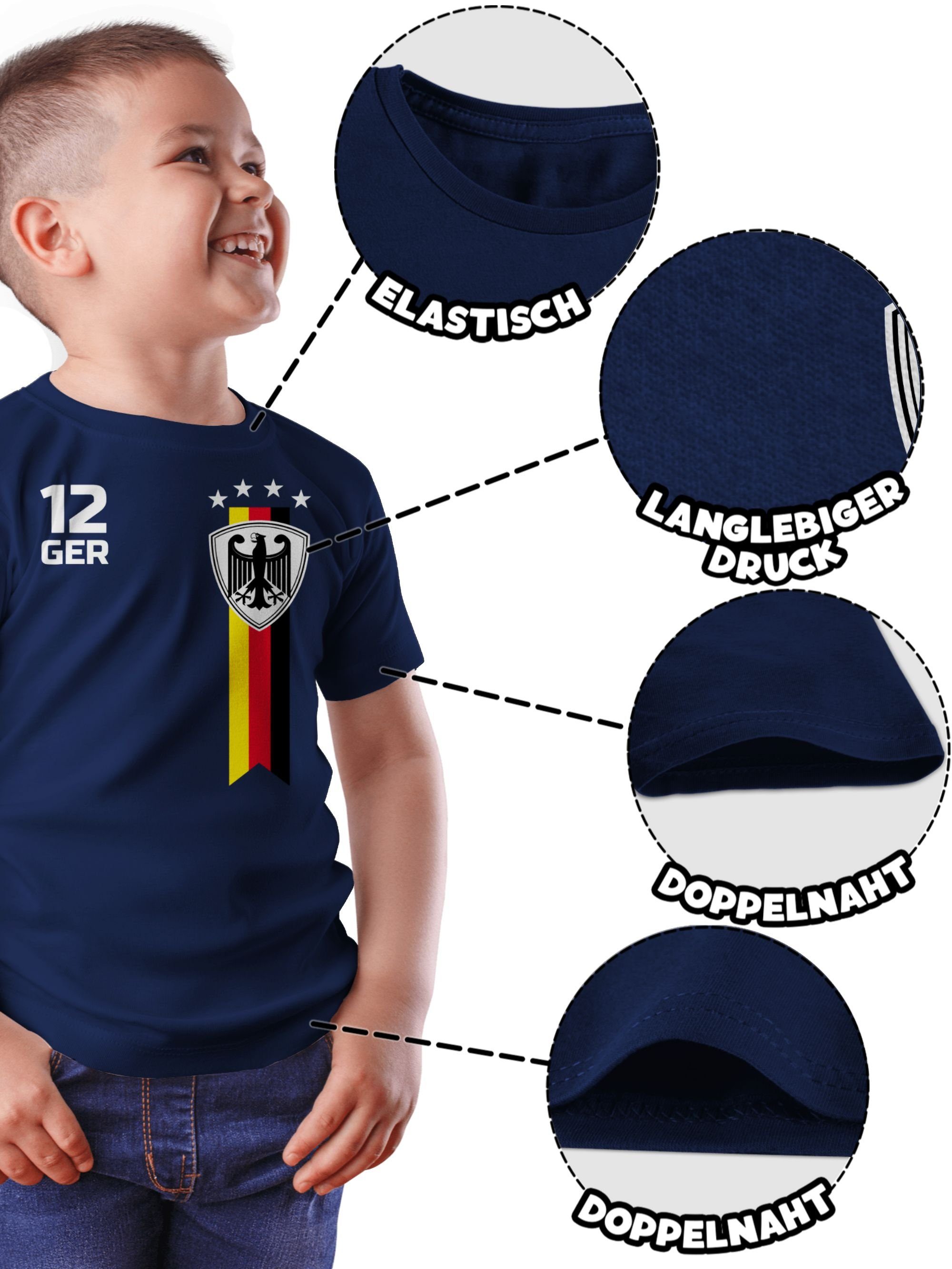 WM T-Shirt Fan Kinder 2024 Deutschland Dunkelblau EM 3 Shirtracer Fussball