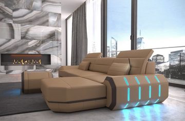 Sofa Dreams Ecksofa Sofa Ledersofa Roma L Form Leder Sofa Ledercouch, Couch, mit LED, wahlweise mit Bettfunktion als Schlafsofa, Designersofa