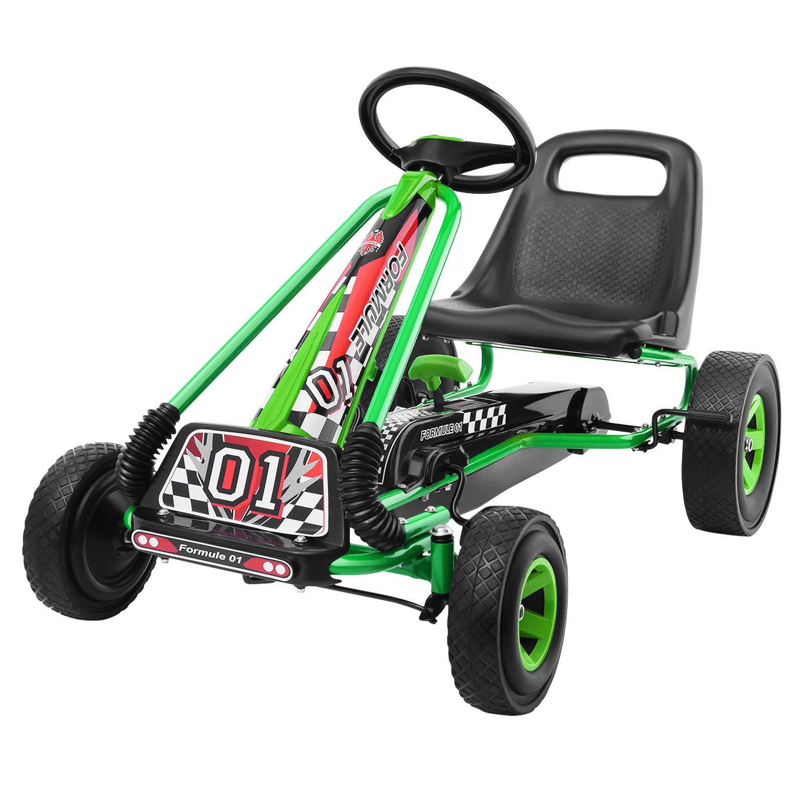 COSTWAY Go-Kart Tretauto, Pedalfahrzeug, mit Handbremse, verstellbarer Sitz