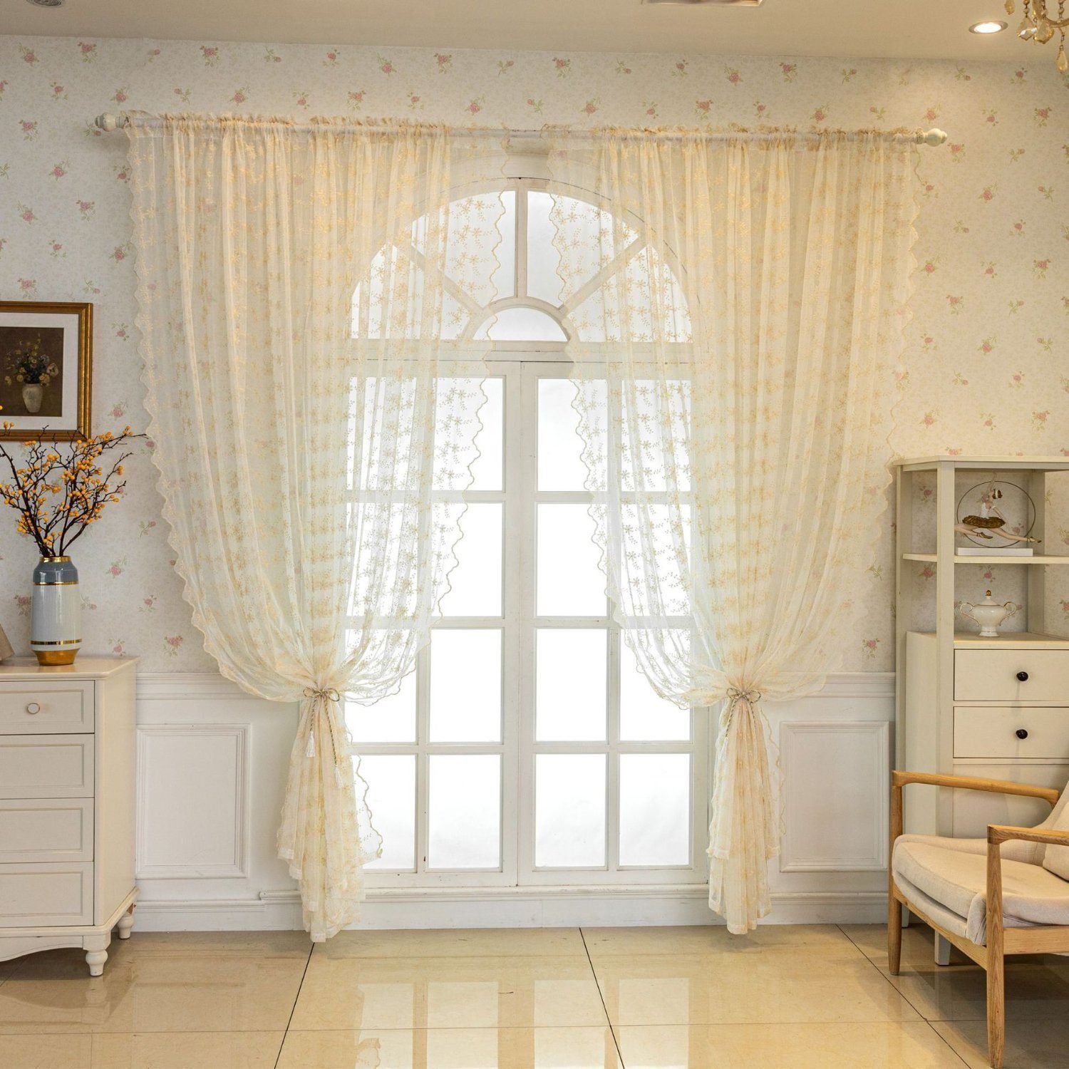 BYSURE Gardine (2 St), Stangendurchzug, transparent, Gänseblümchen Vorhang günstig online kaufen