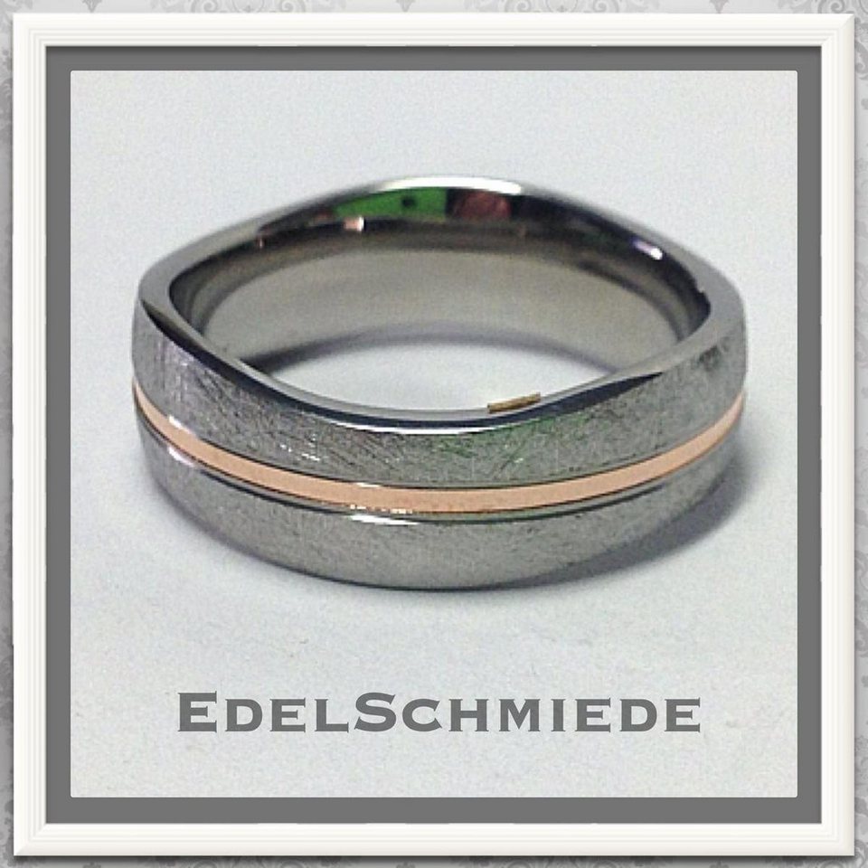 Edelschmiede925 Silberring Edelschmiede925 Herrenring Edelstahl mit 585  Rotgoldeinlage Ringgröße
